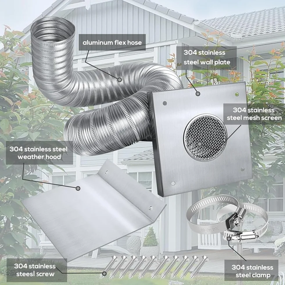 Zestaw do zasysania świeżego powietrza do pieca na pellet, 2 X 60, Zespół zewnętrznego chłodnego powietrza do rury pieca na pellet, Elastyczny aluminiowy do wentylacji do pieca