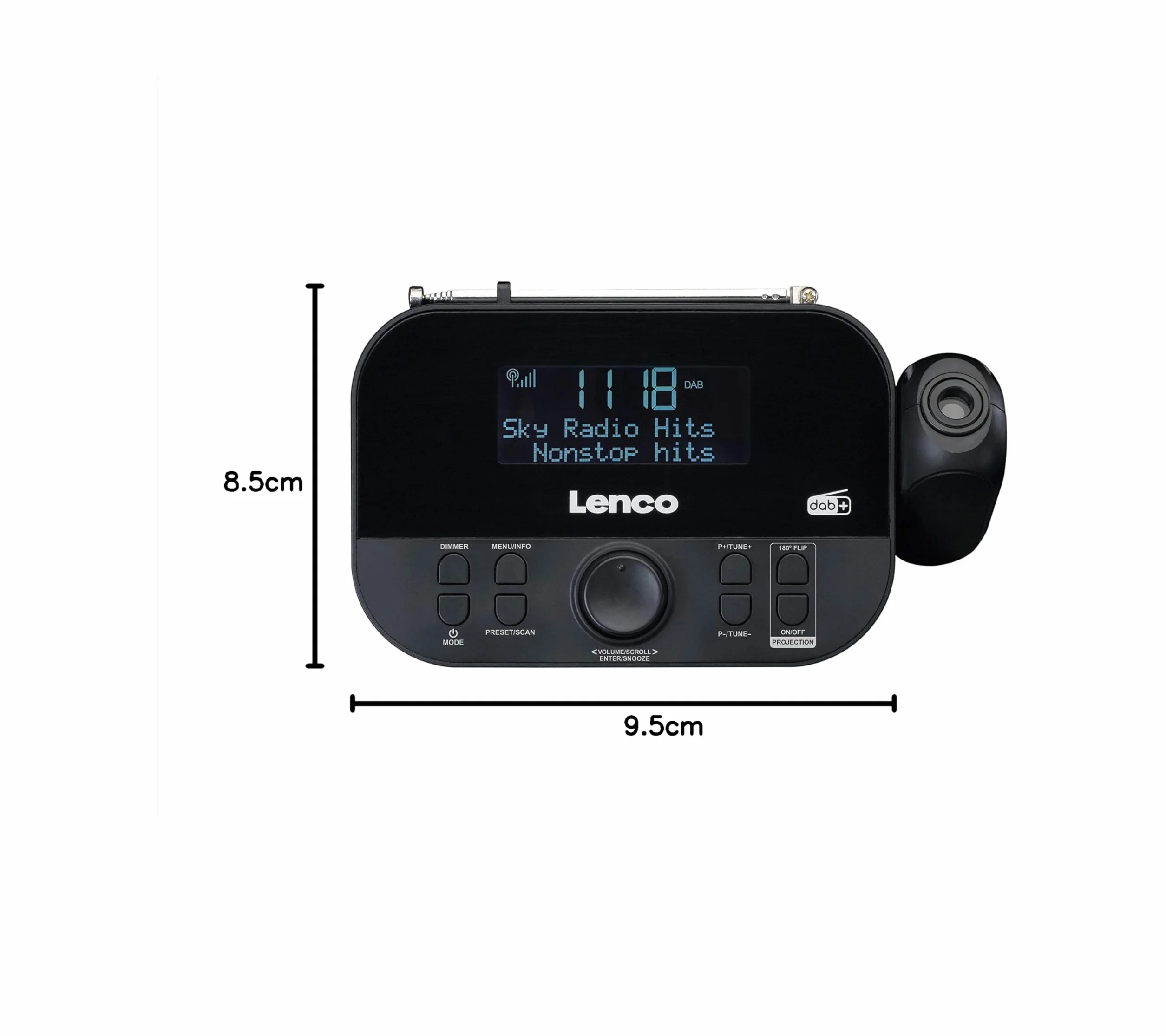 Lenco CR-615 DAB+ budzik z projektorem, radio zegarowe DAB+ FM, 30 stacji, czarny