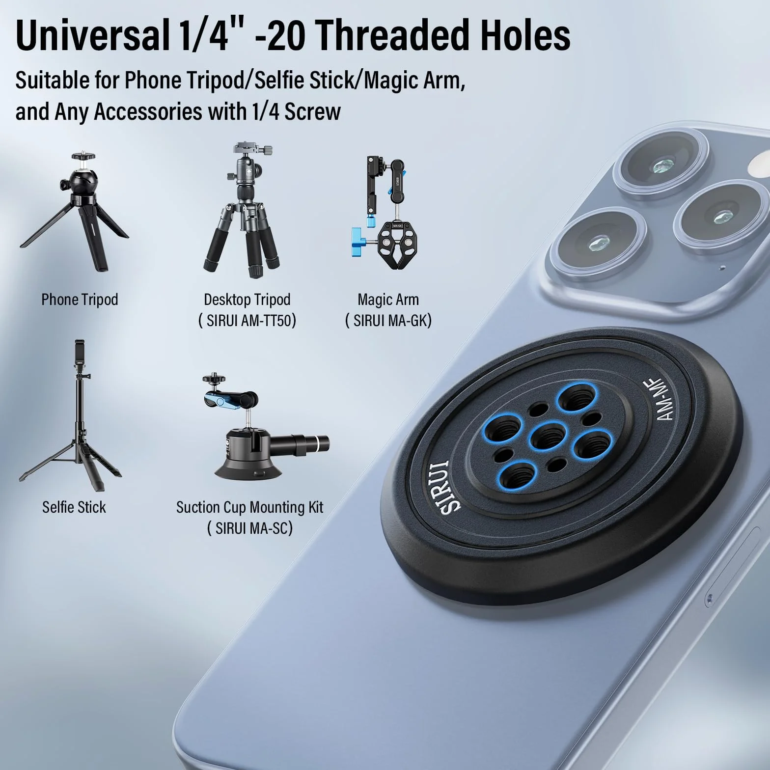 SIRUI Magnetyczny adapter do statywu dla telefonu z 3 pierścieniami samoprzylepnymi kompatybilny z MagSafe do iPhone 15, 14, 13, 12