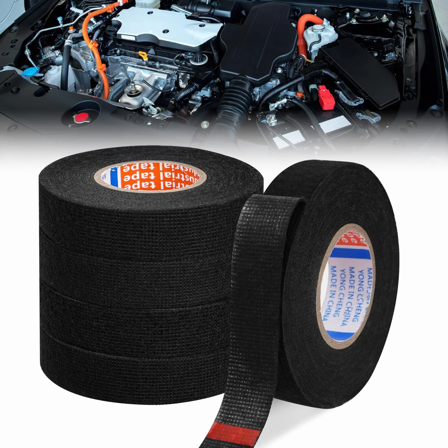 5 rolek taśmy filcowej do samochodu, 19 mm x 15 m, samoprzylepna taśma izolacyjna, dla elektryków, czarna, wodoszczelna, elektryczna taśma izolacyjna do wiązek kabli, elektryczna taśma klejąca