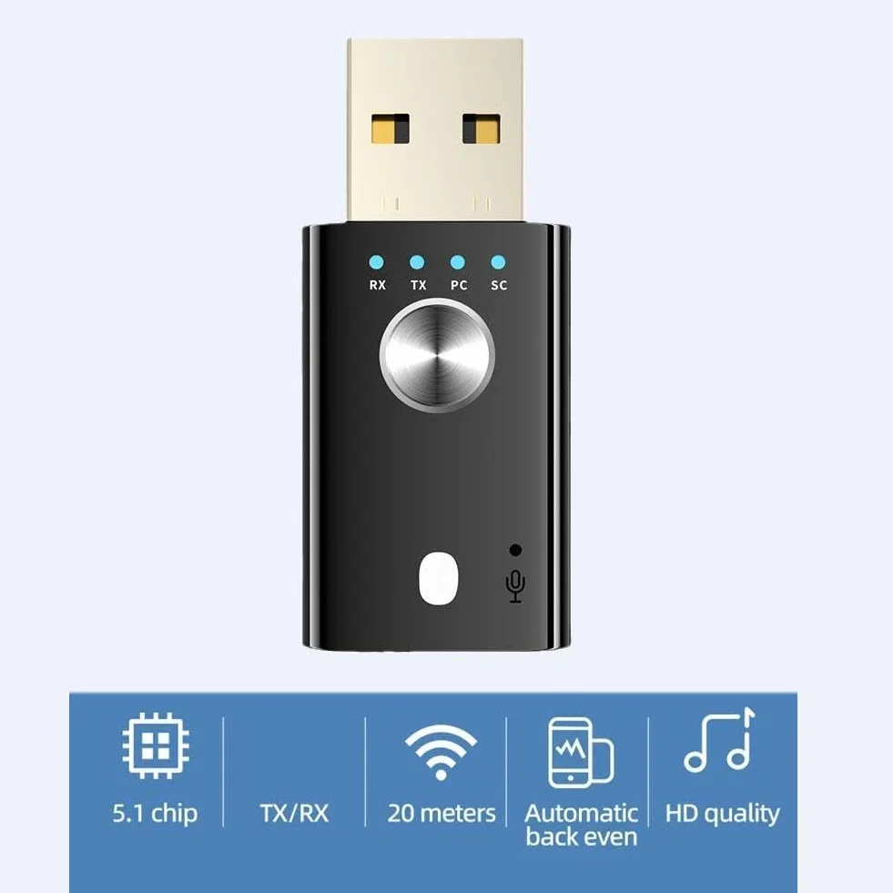 Odbiornik USB Bluetooth 5.1 adapter audio Bluetooth zewnętrzny nadajnik 4-w-1