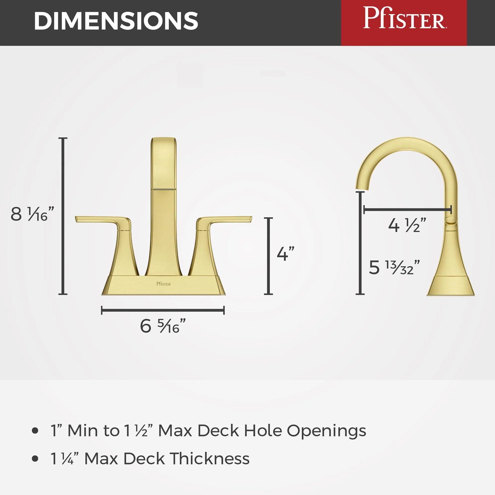Pfister Bruxie LF048BIEBG bateria łazienkowa do umywalki, 10 cm środkowy, 2-uchwytowy, 3-otworowy, wykończenie ze szczotkowanego złota