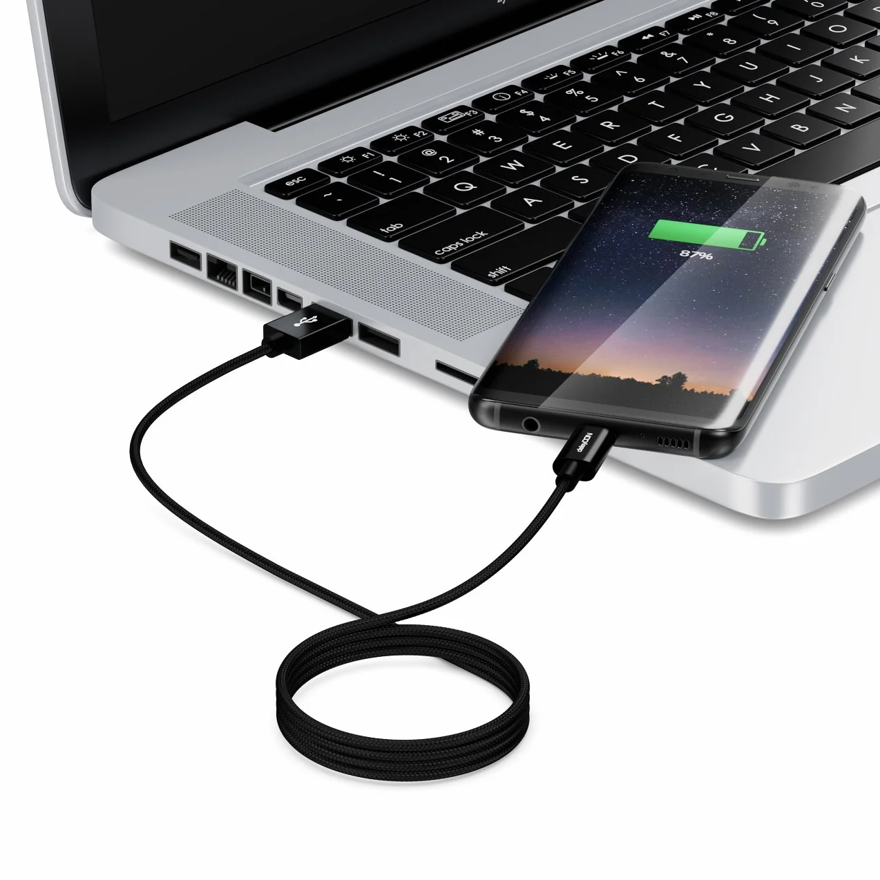 deleyCON 1m Kabel USB-C do Ładowania i Transmisji Danych Nylon USB C do USB A Czarny