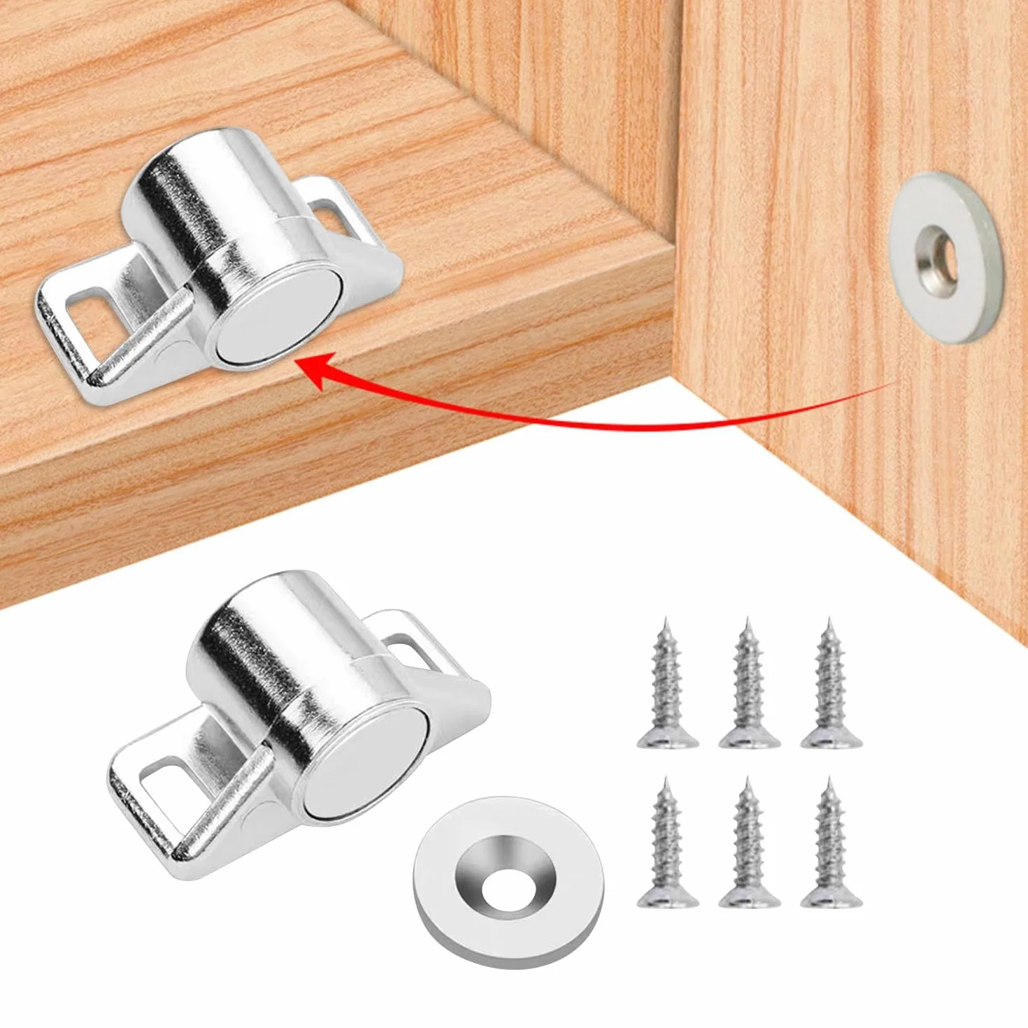 2 sztuki zamka magnetycznego do drzwiczek szafy, z 6 sztuk śrub, magnetyczna zapięcka na drzwi, zawieszka do szafy, magnetyczna zapięcka do drzwi szafy, magnes do drzwiczek szafy, magnetyczny zatrzask
