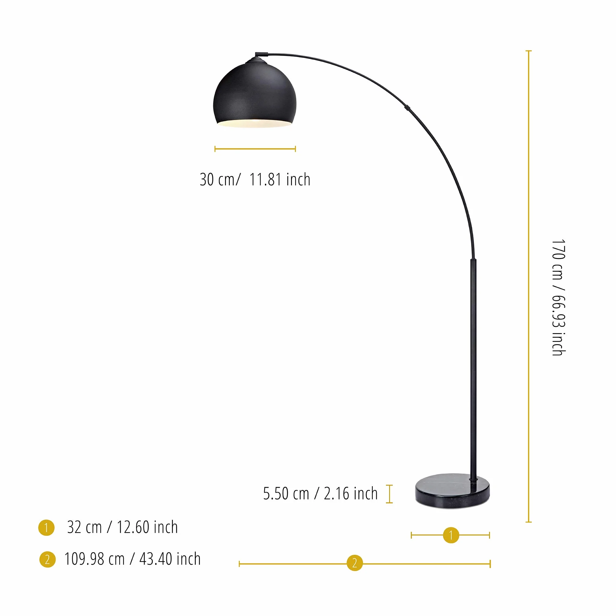 Teamson Home ?ukowa Lampa Pod?ogowa Arquer z Nowoczesnym O?wietleniem i Czarnym Kloszem VN-L00012-EU