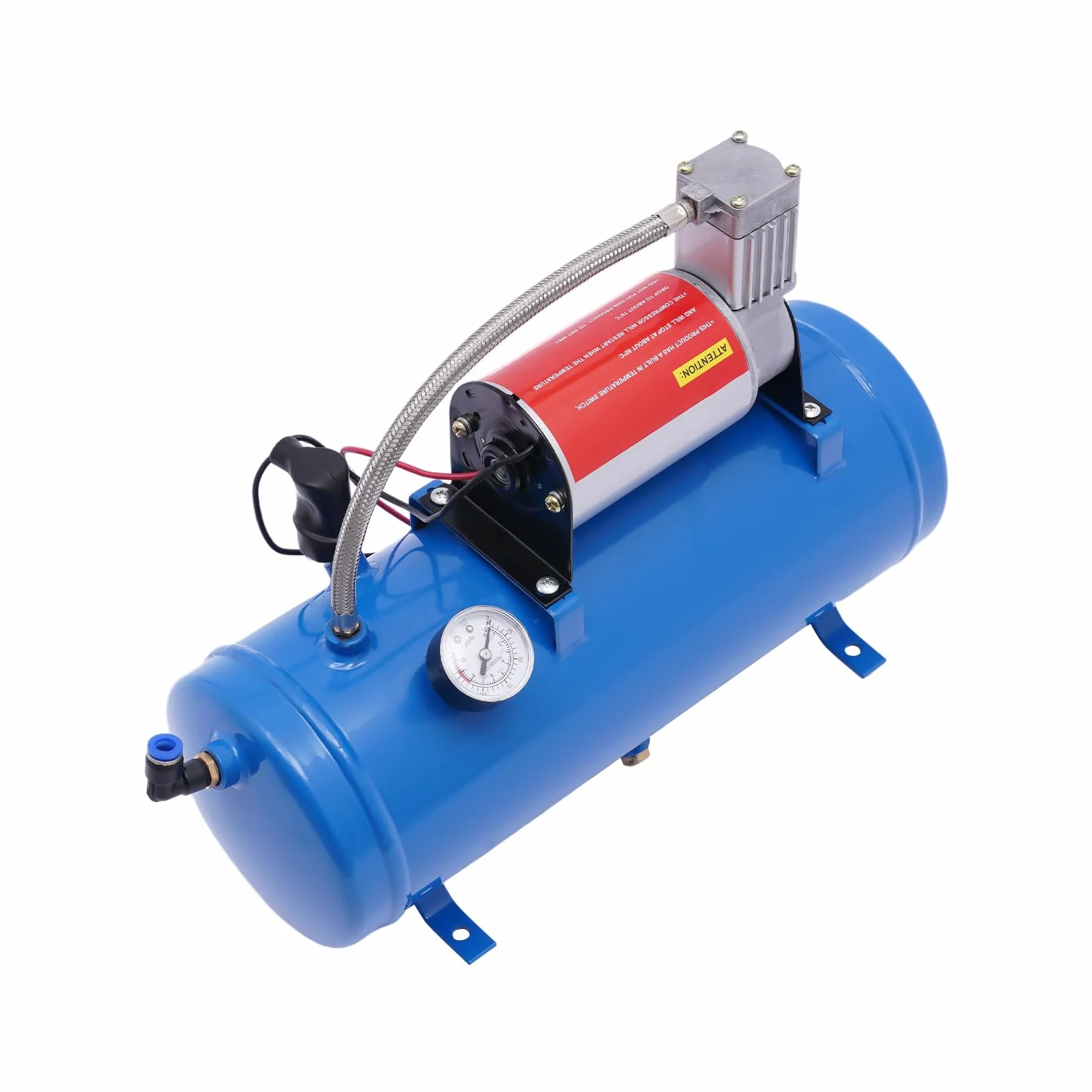 Sprężarka powietrza 12 V, 100 psi, ze zbiornikiem 6 l, przenośna i kompaktowa sprężarka powietrza | w zestawie wąż 3,8 m | maks. 8 bar