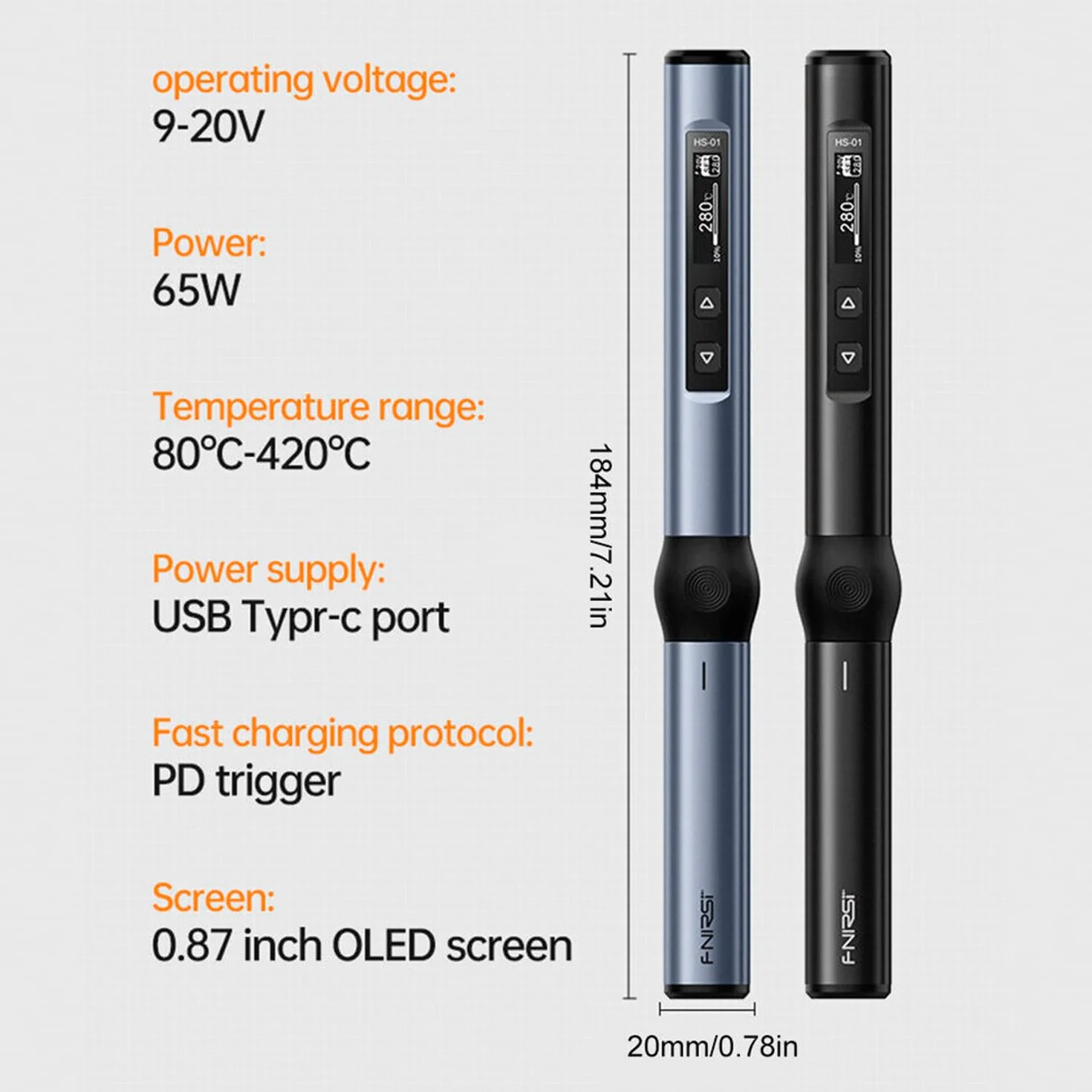 Czarna lutownica cyfrowa precyzyjna kolbowa 65W USB-C + 6 grotów HS-01