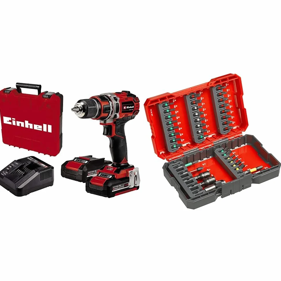 Einhell Profesjonalna wiertarka akumulatorowa TE-CD 18/50 Li BL Power X-Change & kwb Zestaw bitów do wkrętarki udarowej/udarowej
