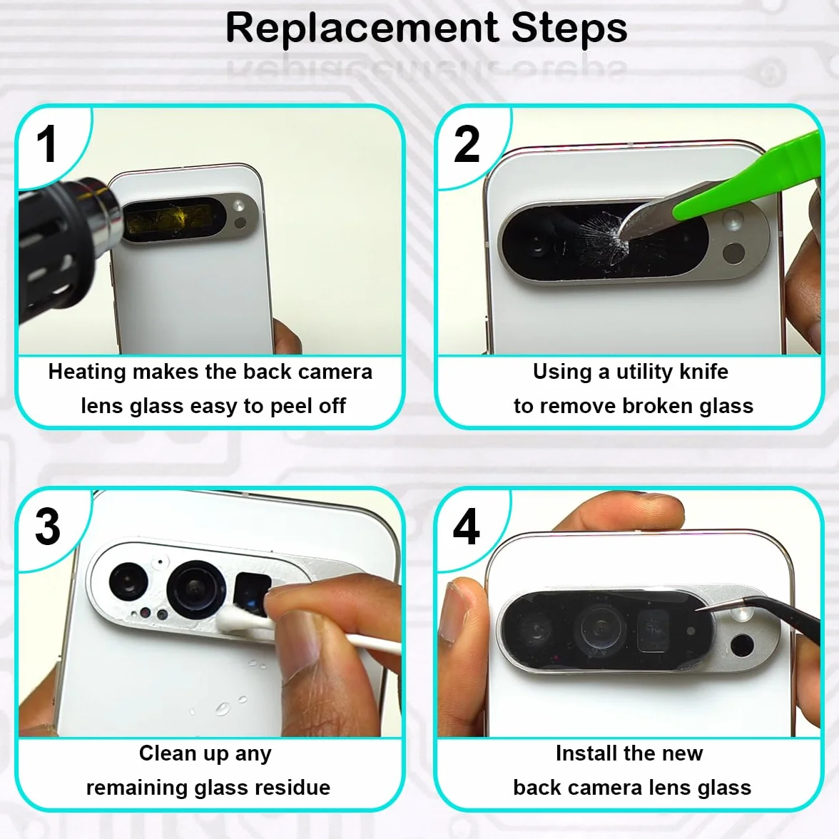 Google Pixel 9 Pro 5G 6.3" 2024 Back Rear Camera Lens Glass Replacement with Pre-Installed Adhesive and Tweezers Precision Knife Repair Tool Kit