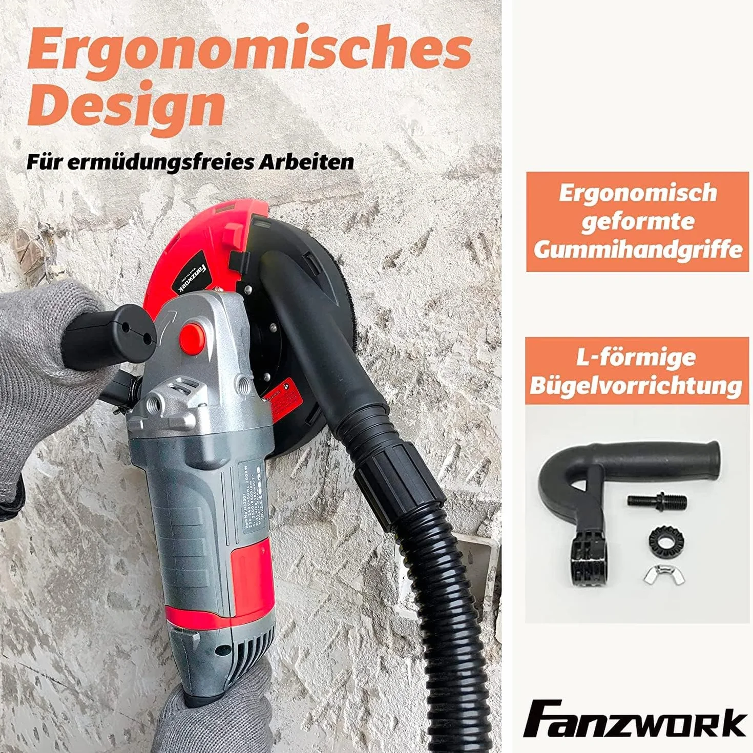 FANZTOOL Szlifierka do Betonu, zestaw z Diamentową Głowicą Szlifierską i oknem Odsysającym (2000 W/180 mm)