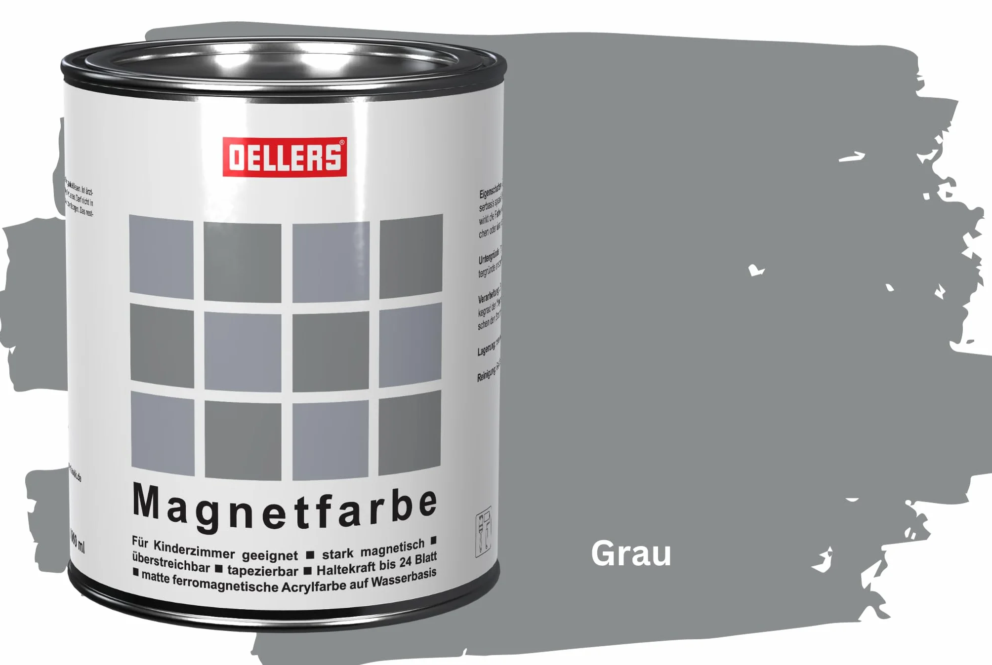 OELLERS Bardzo mocna farba magnetyczna, szara, 750 ml, do wnętrz, nadaje się do drewna, metalu, ścian i pokoju dziecięcego