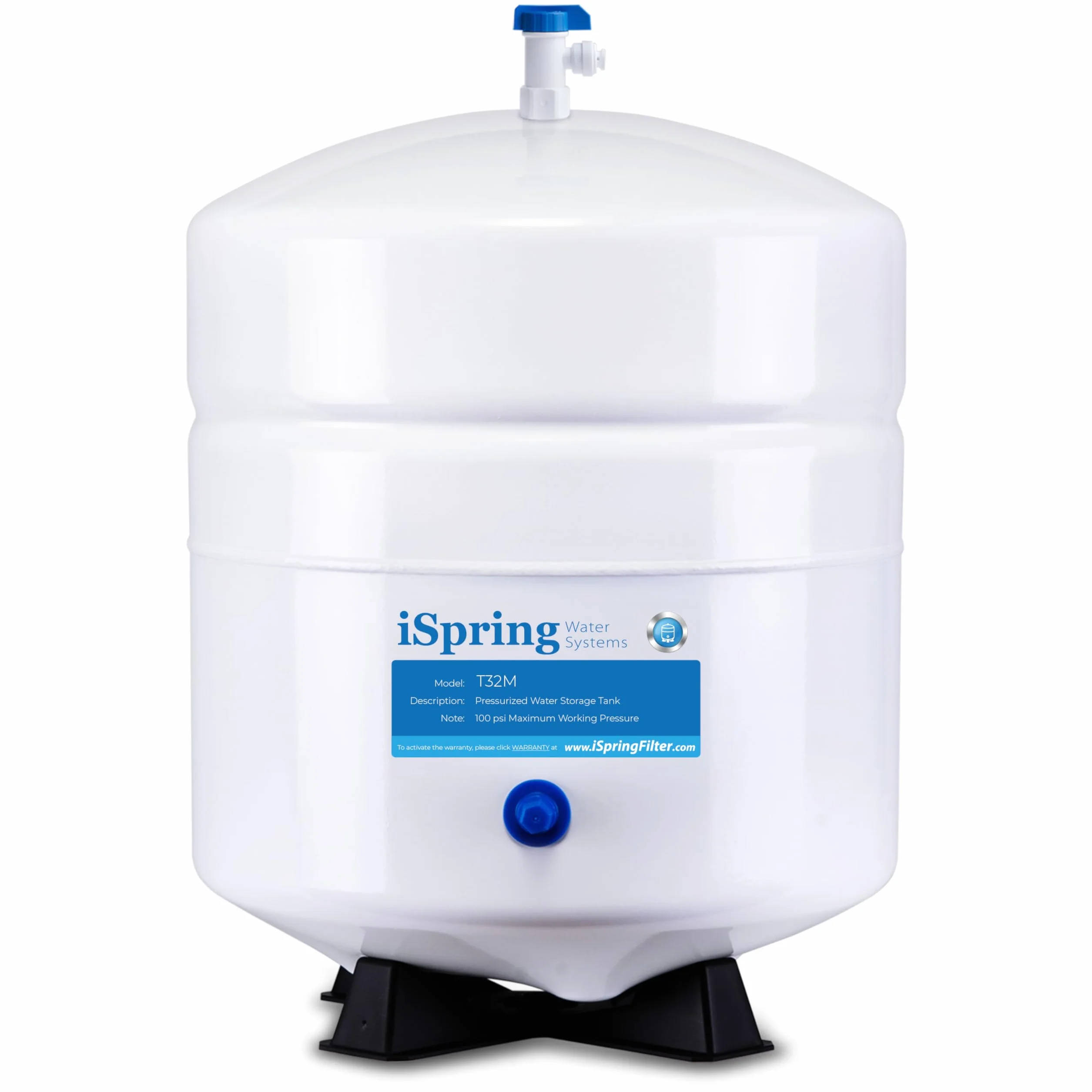 iSpring T32M Zbiornik na wodę pod ciśnieniem z zaworem kulowym do systemów odwróconej osmozy RO, 4 l, zawór zbiornika 1/10.2 cm w zestawie
