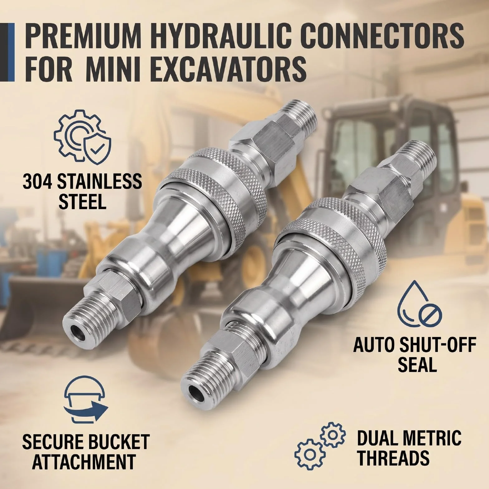 Luocute Hydrauliczny Adapter do Szybkiego łączenia, M14 żeński na Męski | do minikoparki, 2 zestawy złączy metrycznych do osprzętu kompaktowego, zestaw do konwersji złączy hydraulicznych z gwintem