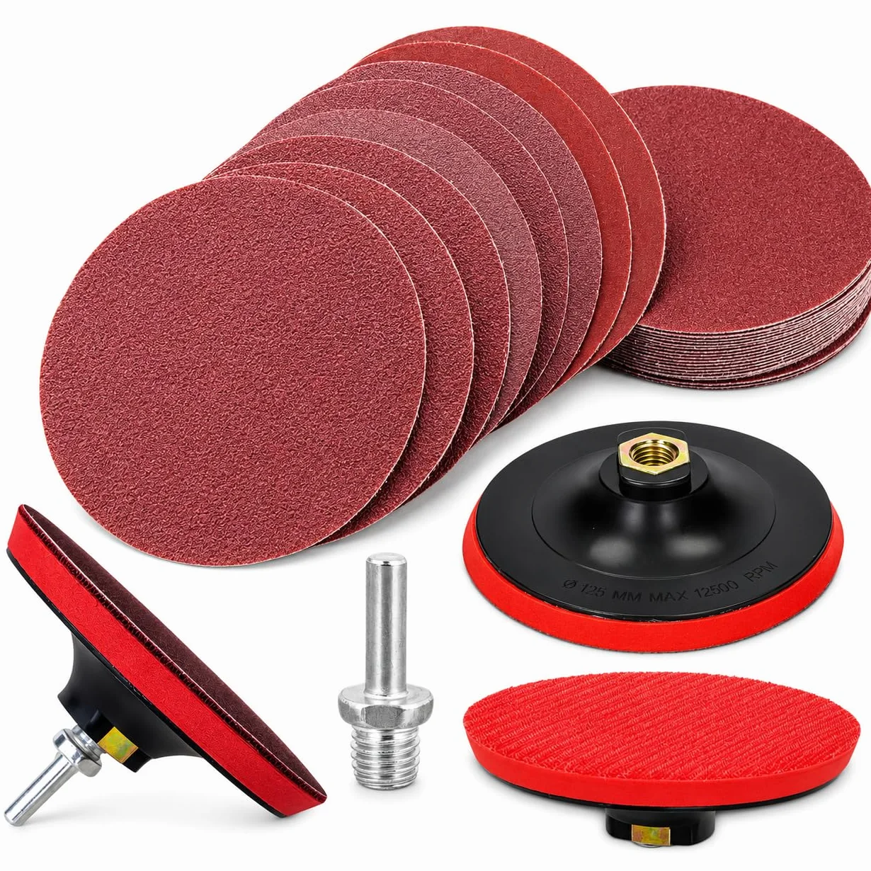 Papier Ścierny Zestaw Krążki Na Rzep 125 mm 100 szt + Dysk Adapter M14 P40 P60 P80 P100 P120 Do Szlifierki