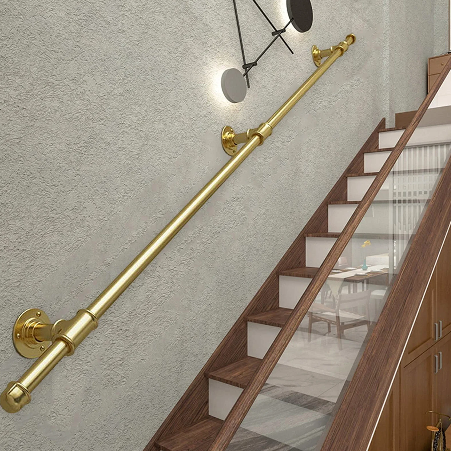 Poręcze balustrady schodowe, poręcz, schody, wewnątrz, na zewnątrz, poręcz schodowa, poręcz ręczna dla osób starszych, złota metalowa poręcz zewnętrzna z kutego żelaza (rozmiar: 270 cm)