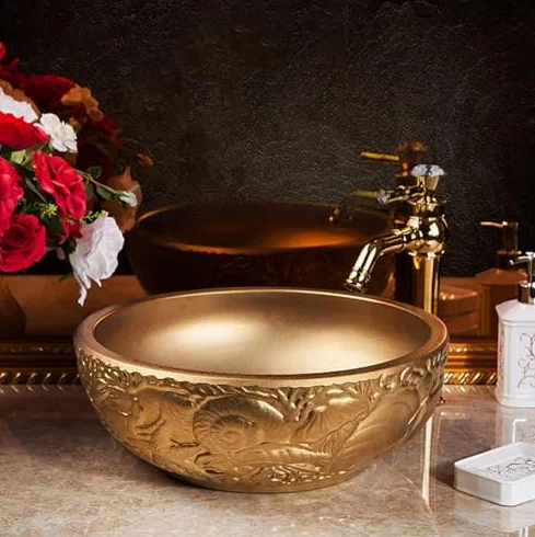 Ceramiczna umywalka nablatowa, okrągła umywalka nablatowa do eleganckiej dekoracji hotelu i domu