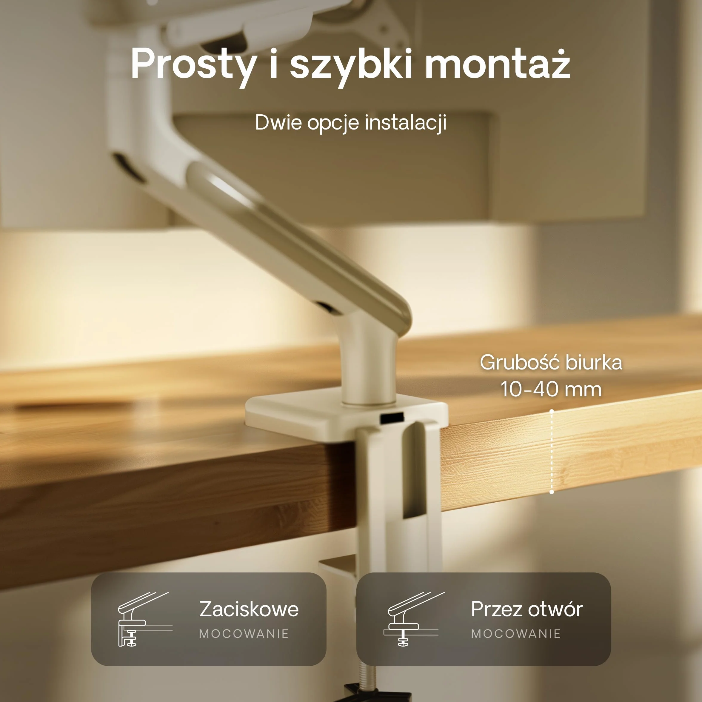 Desktronic Pojedynczy stojak na monitor, regulowane ramię monitora, uchwyt biurkowy, obrót o 360° i pełne nachylenie ruchu, ergonomiczny, VESA 75/100 mm, biały