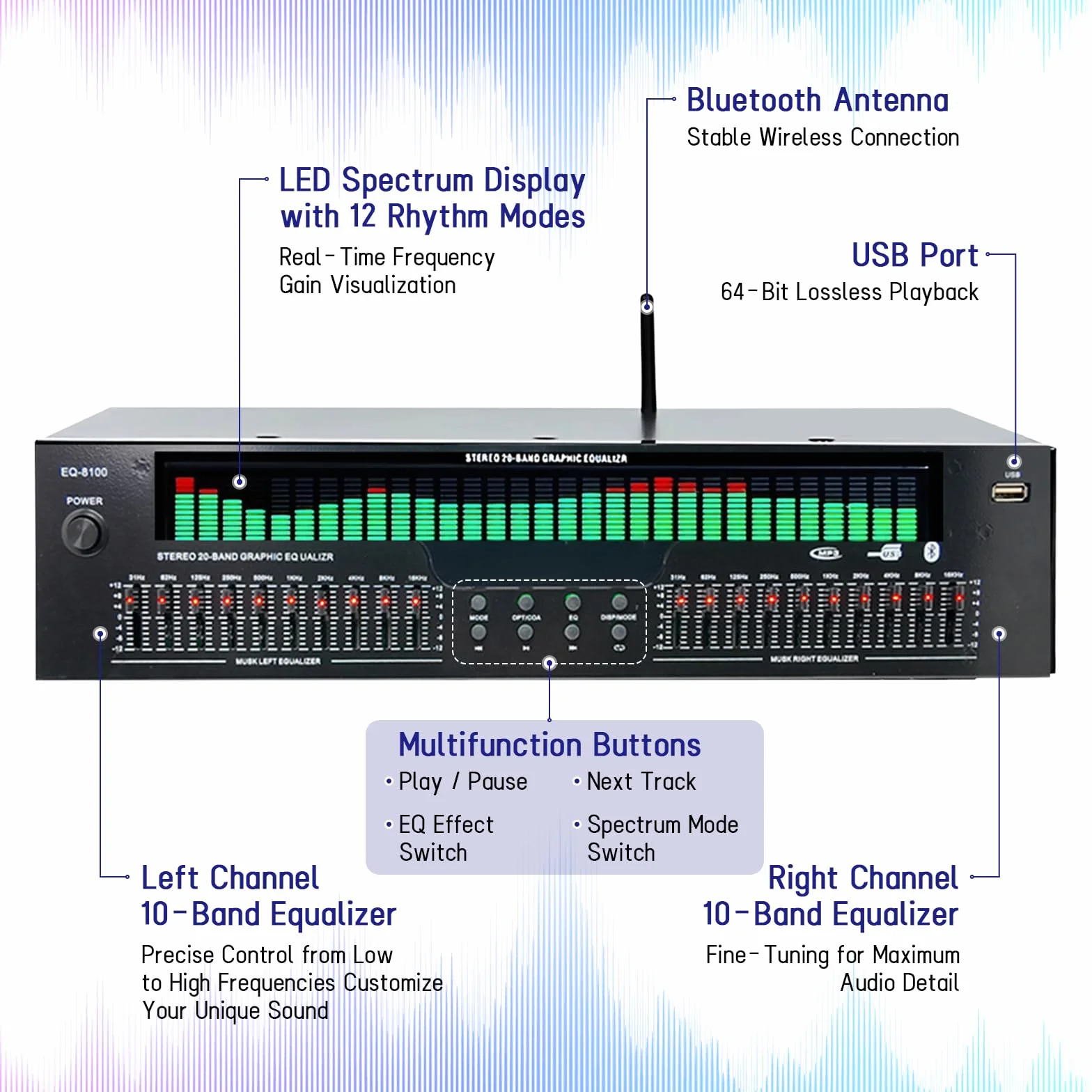 Cyfrowy Korektor Graficzny 31 Pasmowy Equalizer Profesjonalny Procesor Audio LED