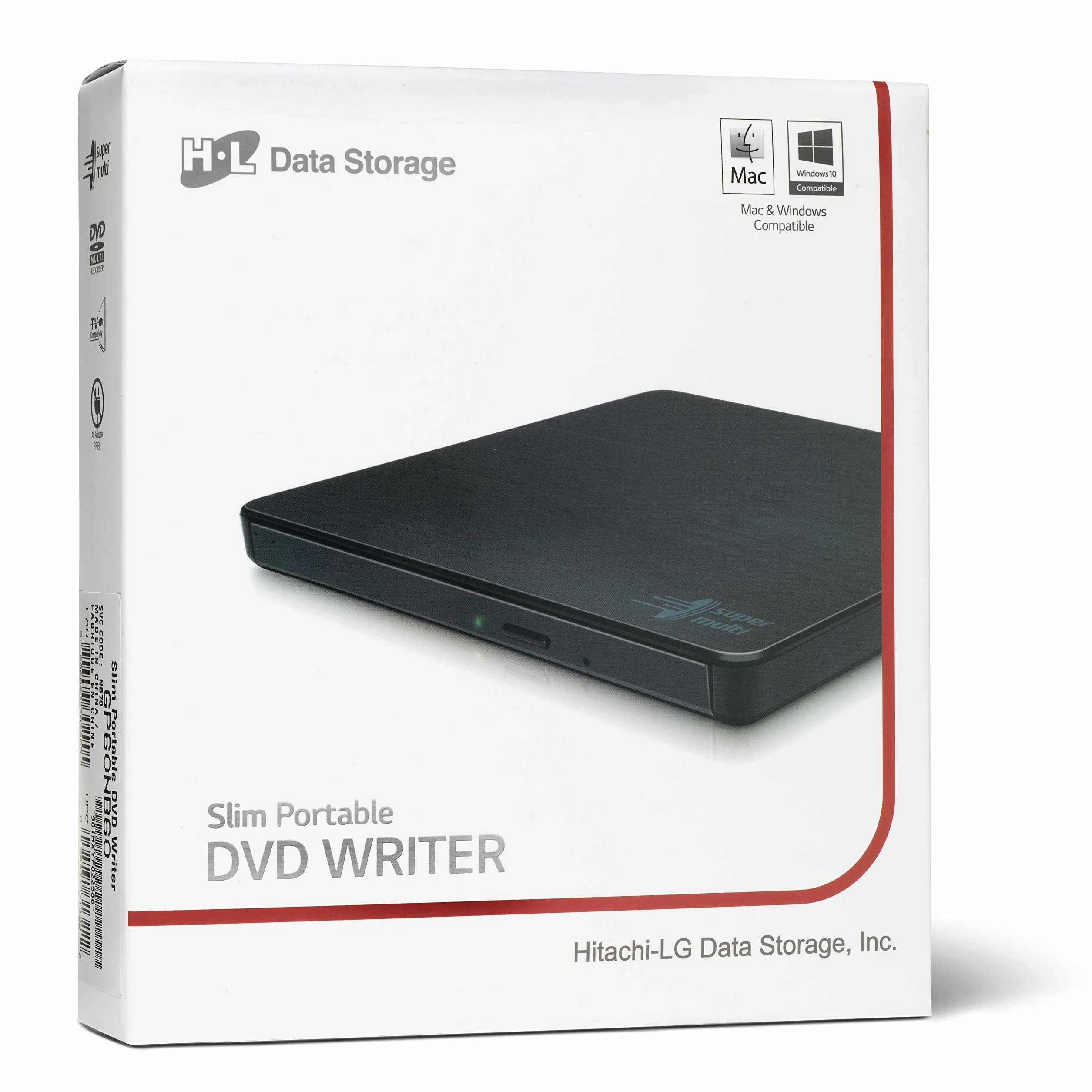 Hitachi-LG GP60 External DVD Drive Slim Portable DVD Burner USB 2.0 8x Read Write Speed Black