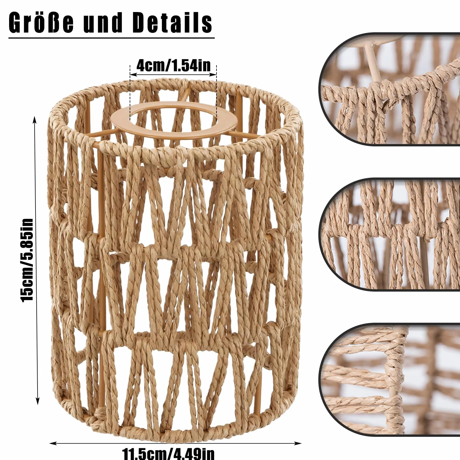 Abażur rattanowy, 2 sztuki abażuru boho brązowego, abażur zastępczy do lampy stołowej, akcesoria do lamp wiszących, lamp sufitowych, lamp wiszących, lamp stojących, wys. 15 cm, Ø 12 cm (2