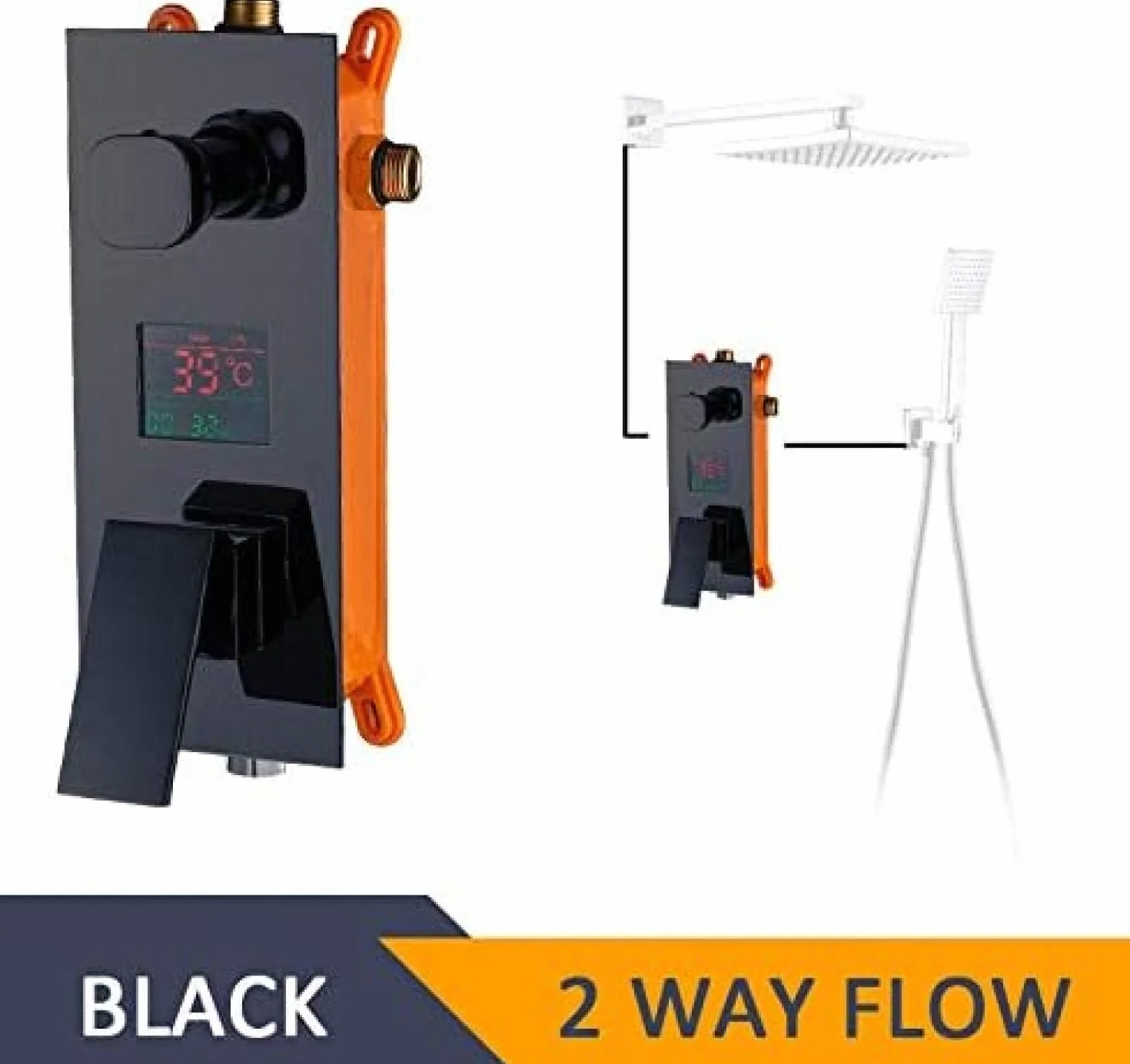 Zestaw cyfrowych baterii prysznicowych LED, czarny, 3-kierunkowy deszczownica, 2-funkcyjny cyfrowy wyświetlacz LED, bateria mieszająca, podtynkowa wanna prysznicowa. Beauty Comes