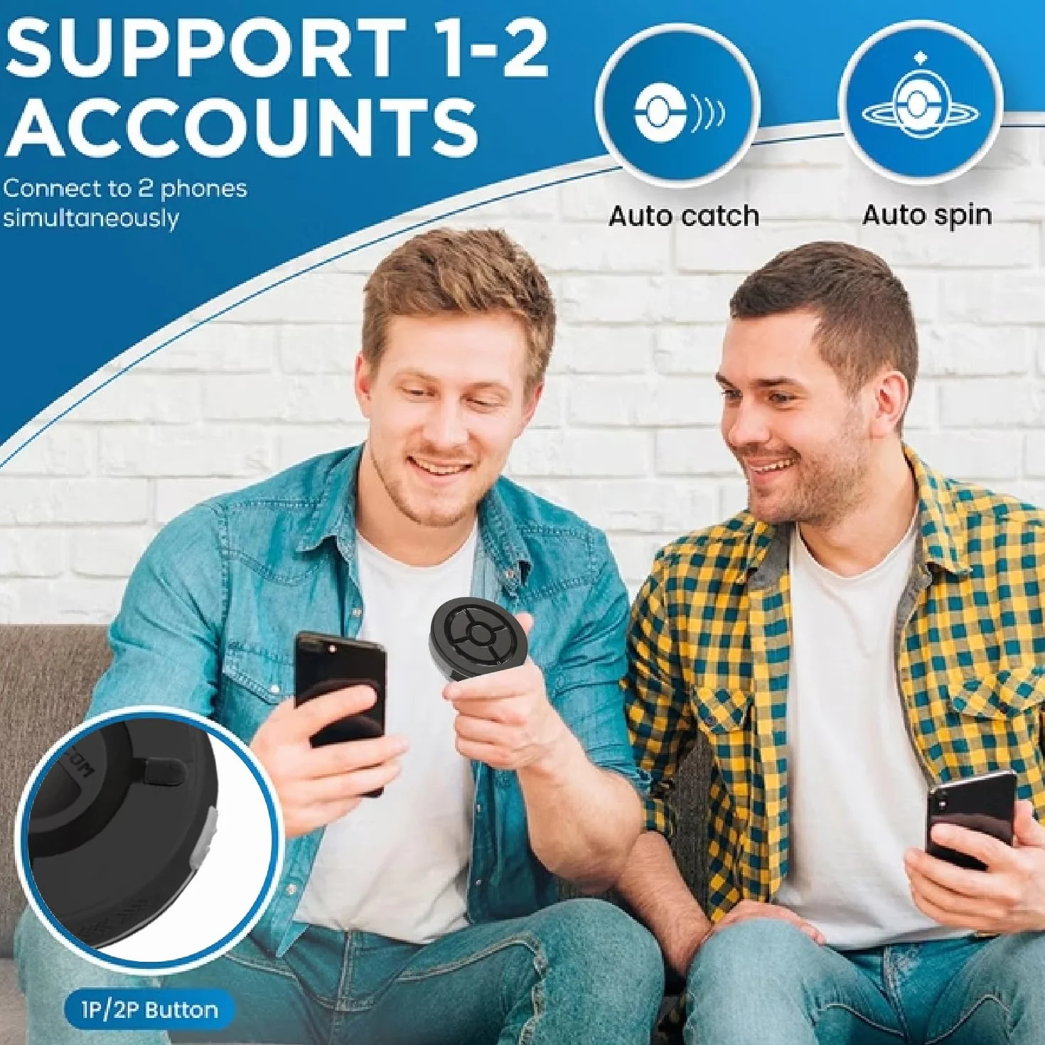 MEGACOM DuoMon 3 Standard Auto Catch Spin Device Wireless Bluetooth 20m Vibration Notifications Dual Charging Player iOS 14+ Android 8+