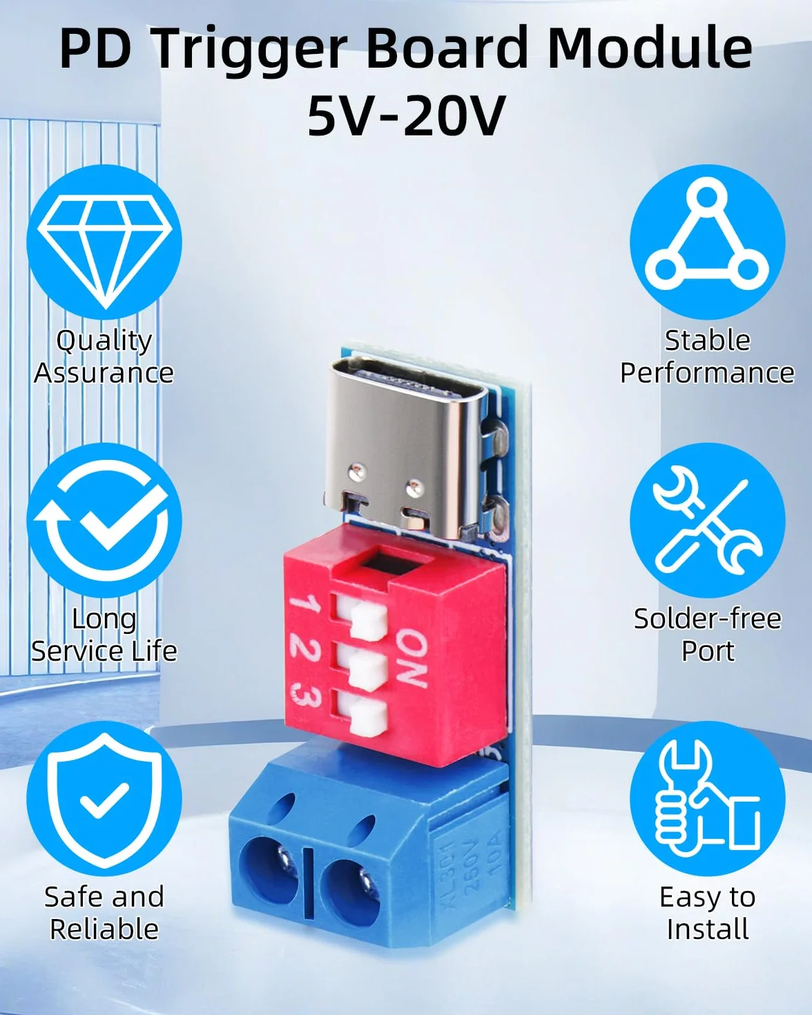 GELRHONR USB C PD Trigger Module, PD/QC Decoy Board Snelopladen, Type-C naar 5V/9V/12V/15V/20V met Aanpasbare Spanning, voor Elektronische Tests, DIY (Verpakking van 4 stuks)