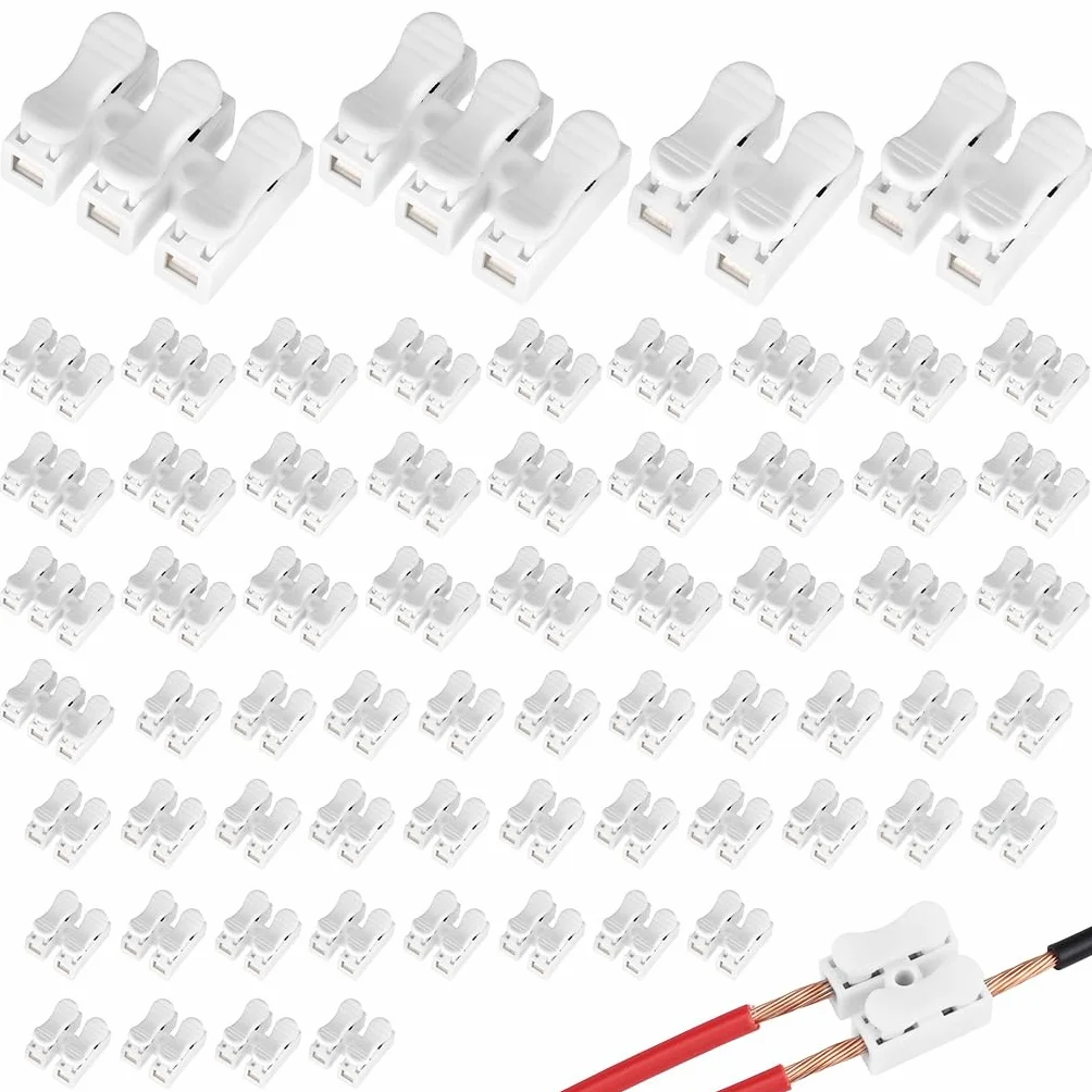 QWORK® Zestaw zacisków żyrandolowych CH2 & CH3 – 2-pinowe/3-pinowe zaciski kablowe, 250 V/5 A, trudnopalne – beznarzędziowe szybkozłącze do lamp, urządzeń gospodarstwa domowego i samochodów osobowych