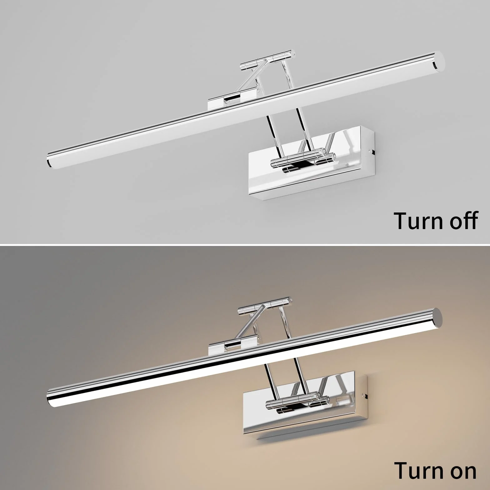 Klighten Lampa lustrzana LED łazienkowa 50 cm, obrotowe lampy lustrzane do łazienki IP44, oświetlenie lustra łazienkowego 16 W 1200 lm, oświetlenie lustra łazienkowego LED