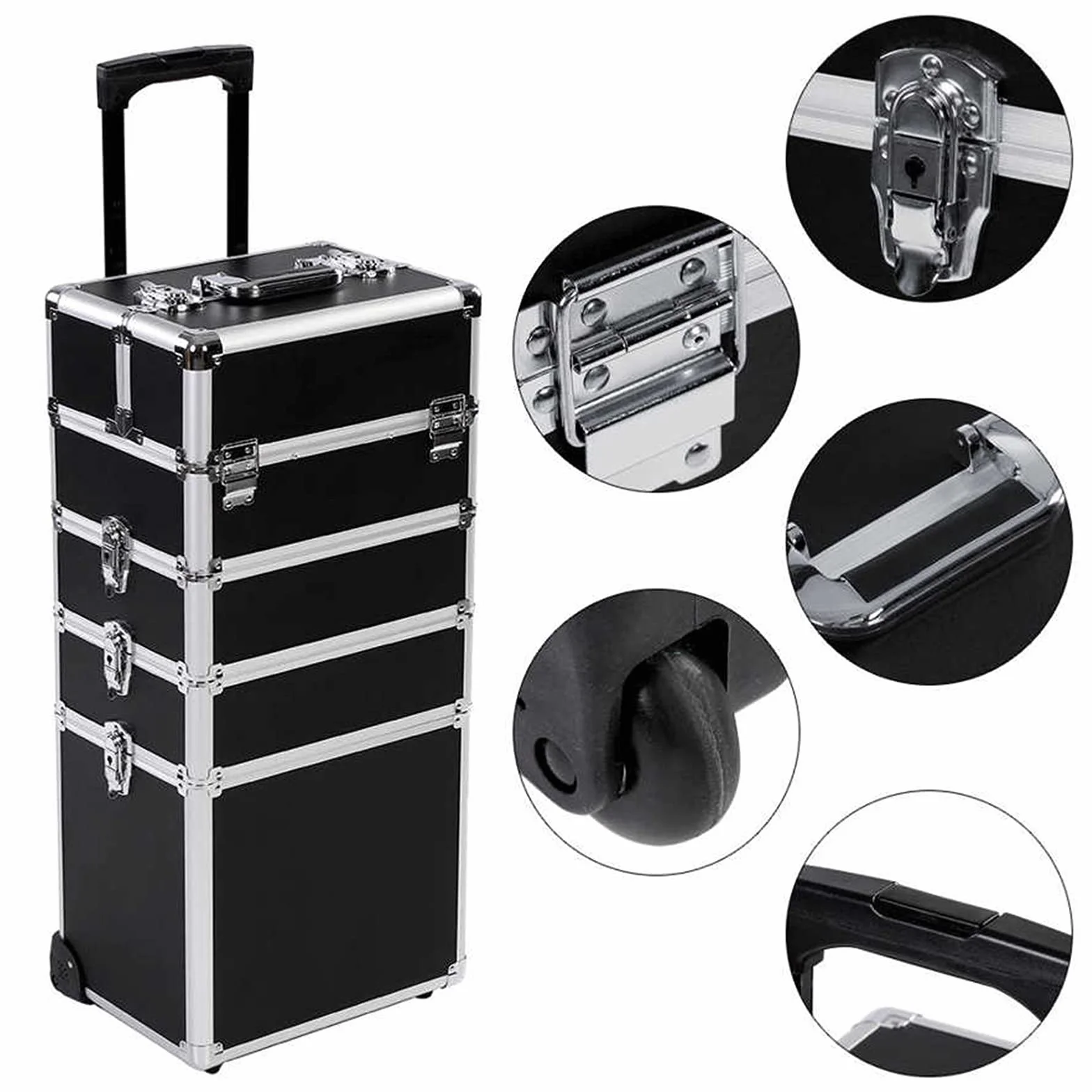 Skrzynki narzędziowe Przenośna skrzynka narzędziowa z kołami Uroda Travel Schowek Wózek do przechowywania Wózek wielofunkcyjny Rama aluminiowa Zdejmowana 4 w 1 Toolbox Przenośna skrzynka narzędziowa