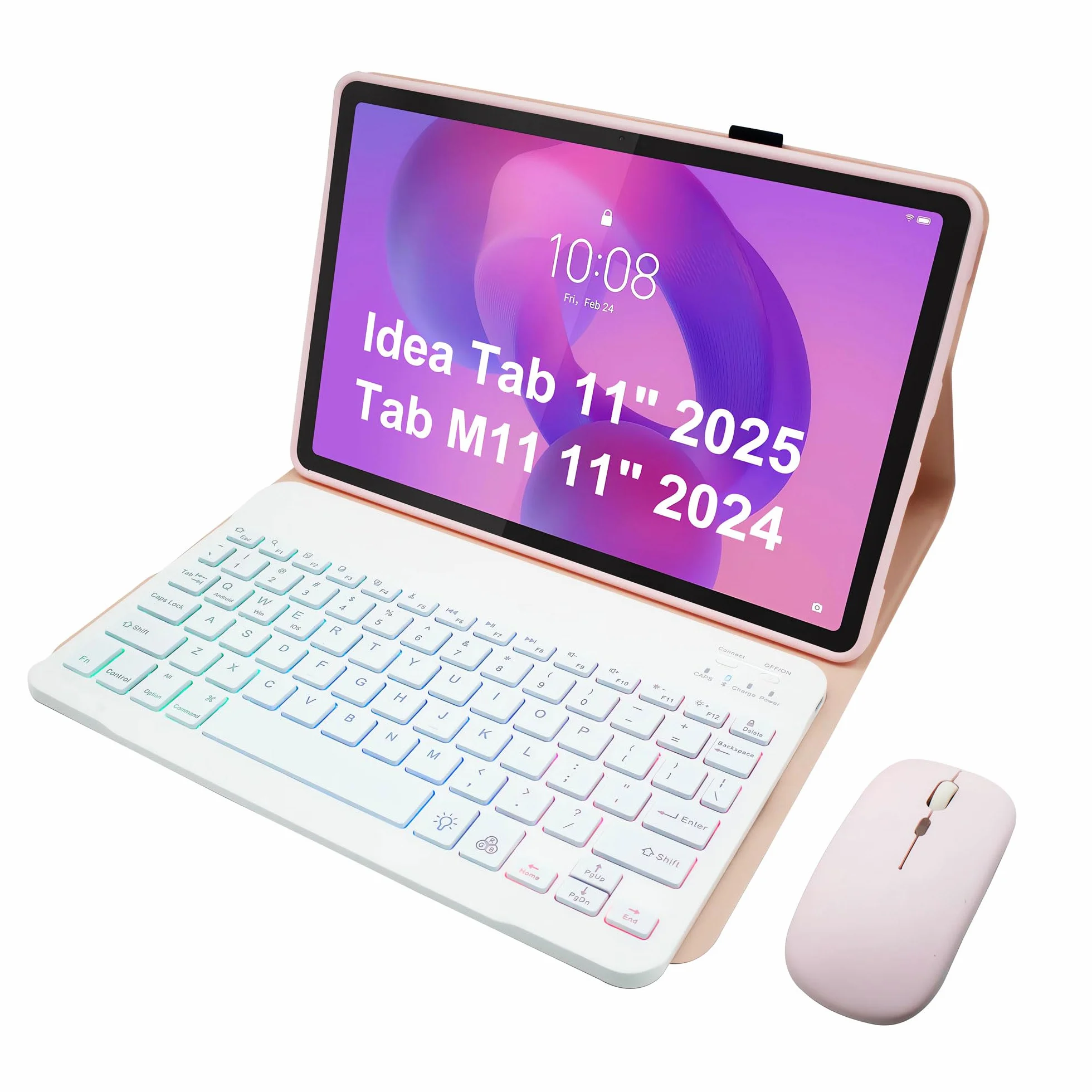 Etui na klawiaturę Lenovo Tab M11 11" 2024, podświetlana klawiatura 7-kolorowa z myszką, TPU, różowy