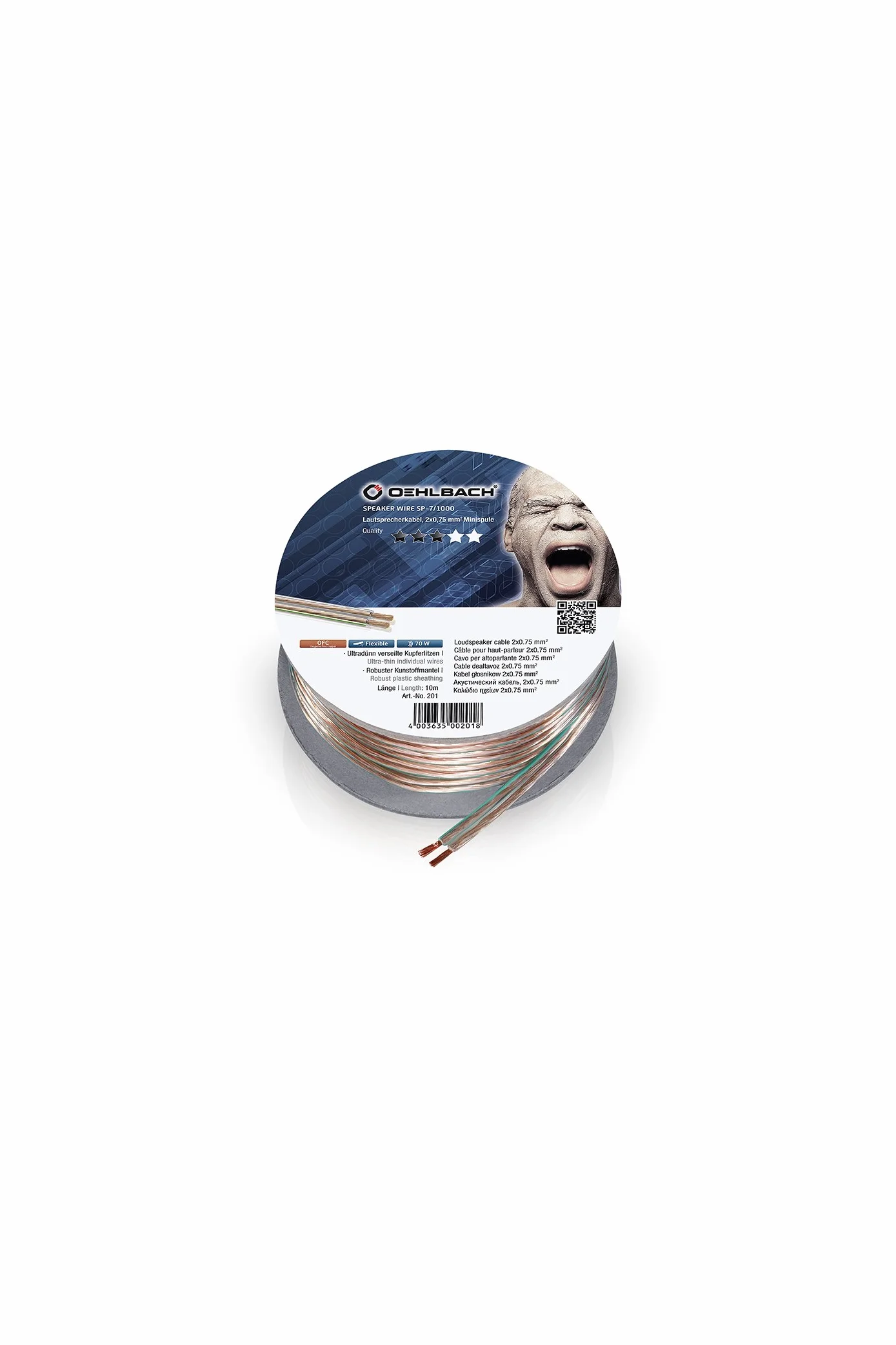 Oehlbach Speaker Wire SP-7 - Kabel Głośnikowy Stereo HI-FI OFC 2 x 0,75 mm² 10 m