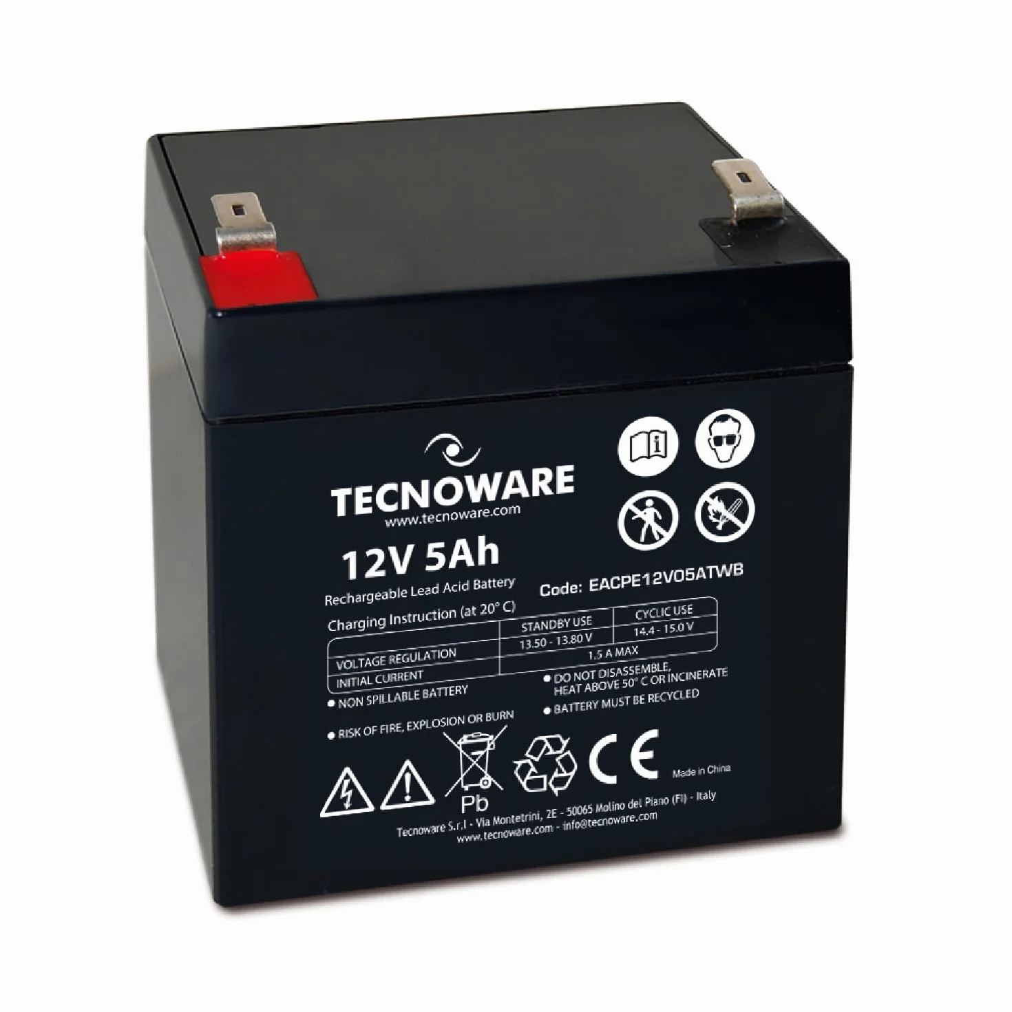 Tecnoware Hermetyczna bateria ołowiowa 12V 5Ah do UPS i systemów alarmowych Faston 6,3 mm