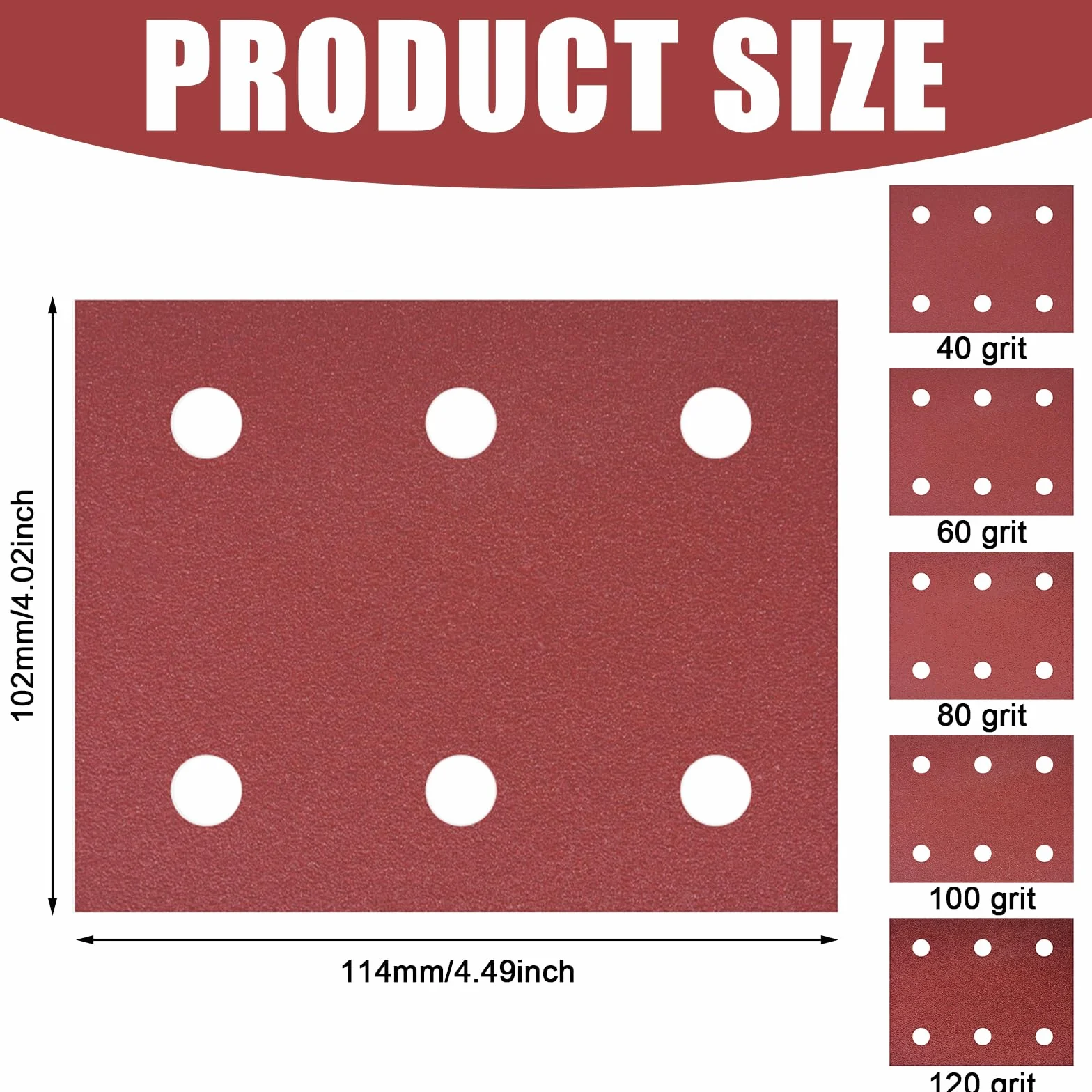 Aicharynic Zestaw 50 sztuk papieru ściernego, papier ścierny, rzep, 102 mm x 114 mm, 40/60/80/100/120, ziarnistość, 6 otworów, zestaw arkuszy szlifierskich, kompatybilne z Makita BO4555, BO4554