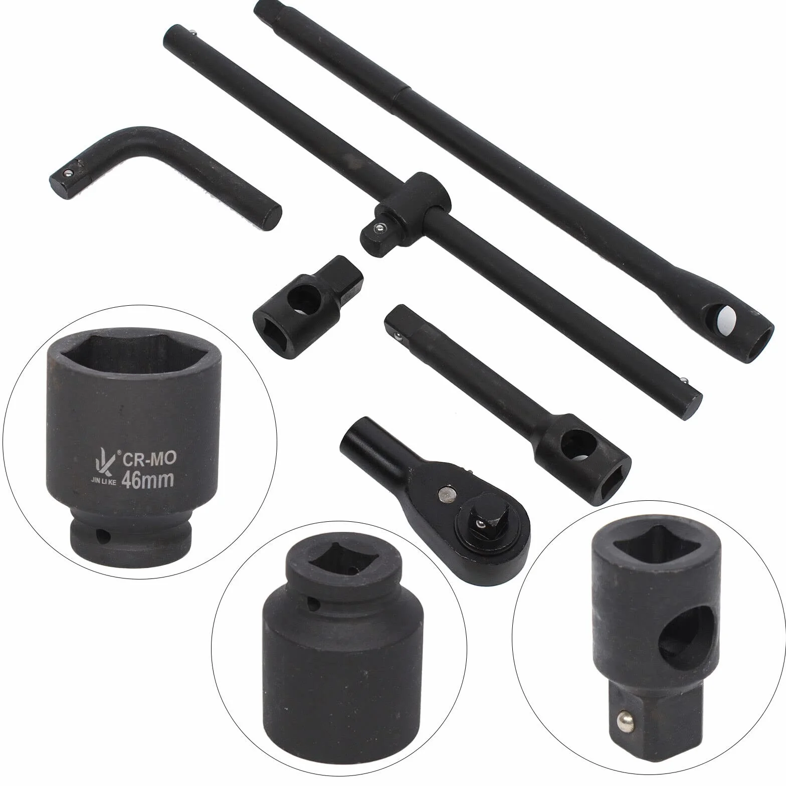 26-częściowy zestaw końcówek udarowych, 3/4" i 1", 21-65 mm, zestaw kluczy nasadowych, zestaw narzędzi do samochodów ciężarowych, pojazdów ciężarowych, pojazdów rolniczych