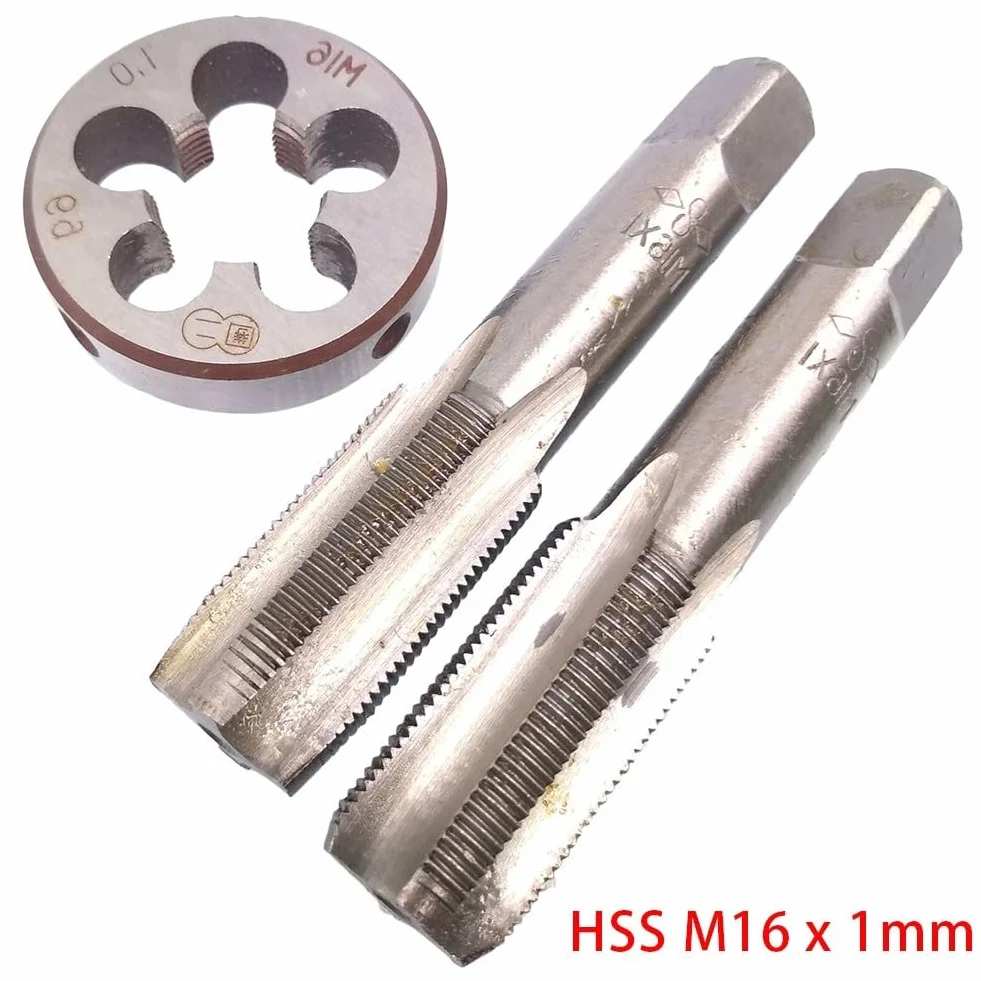 Zestaw gwintowników i narzynek, gwintowniki i narzynki do gwintów okrągłych, gwint stożkowy HSS M16x1 mm i narzynka M16x1 mm do gwintów metrycznych