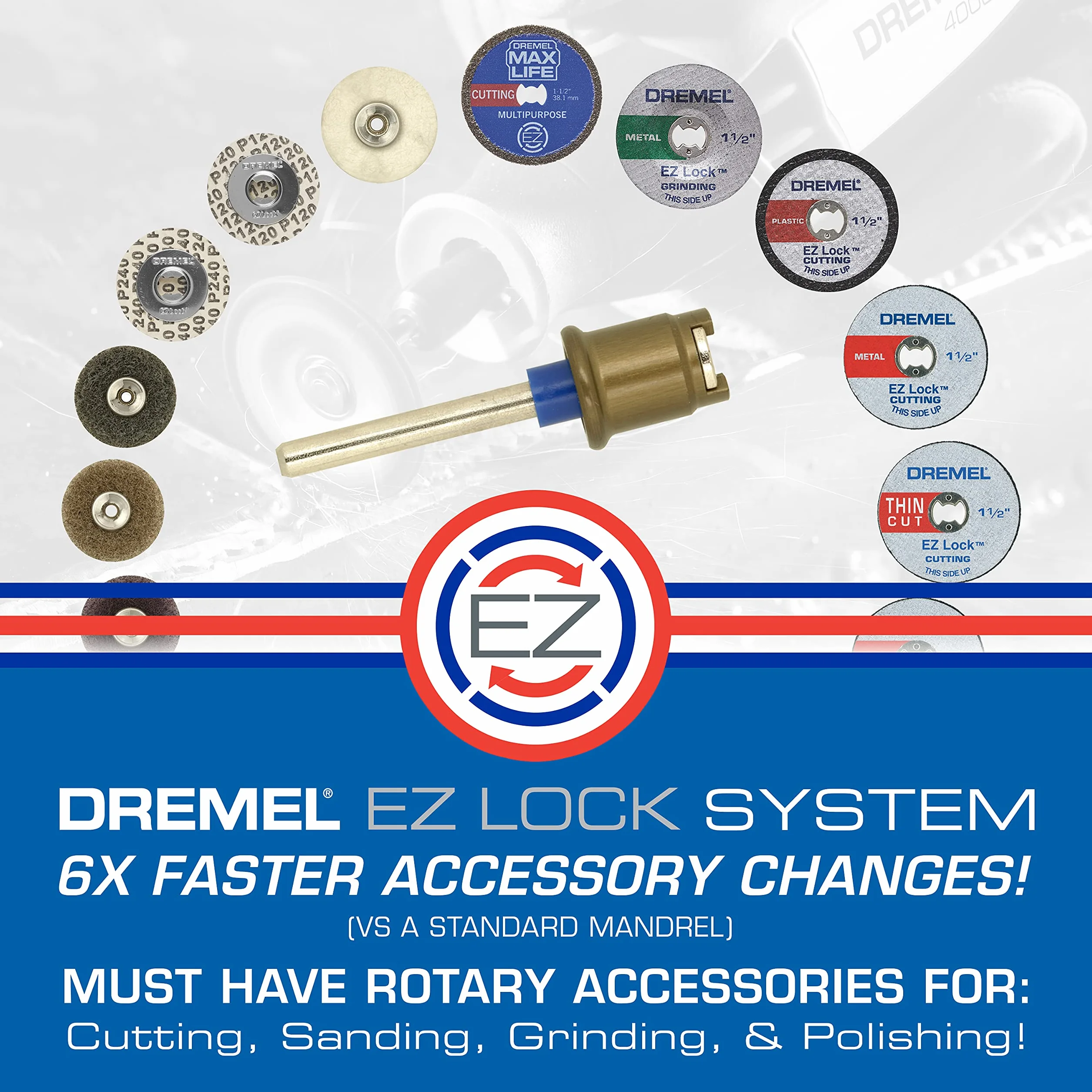 Dremel Zestaw akcesoriów do narzędzi obrotowych, 710-08-160 akcesoriów, technologia EZ Lock, trzpień 0,35 cm (1/8"), tarcza polerska i mieszanka, tarcza szlifierska i bęben, rzeźbienie, ostrzenie i