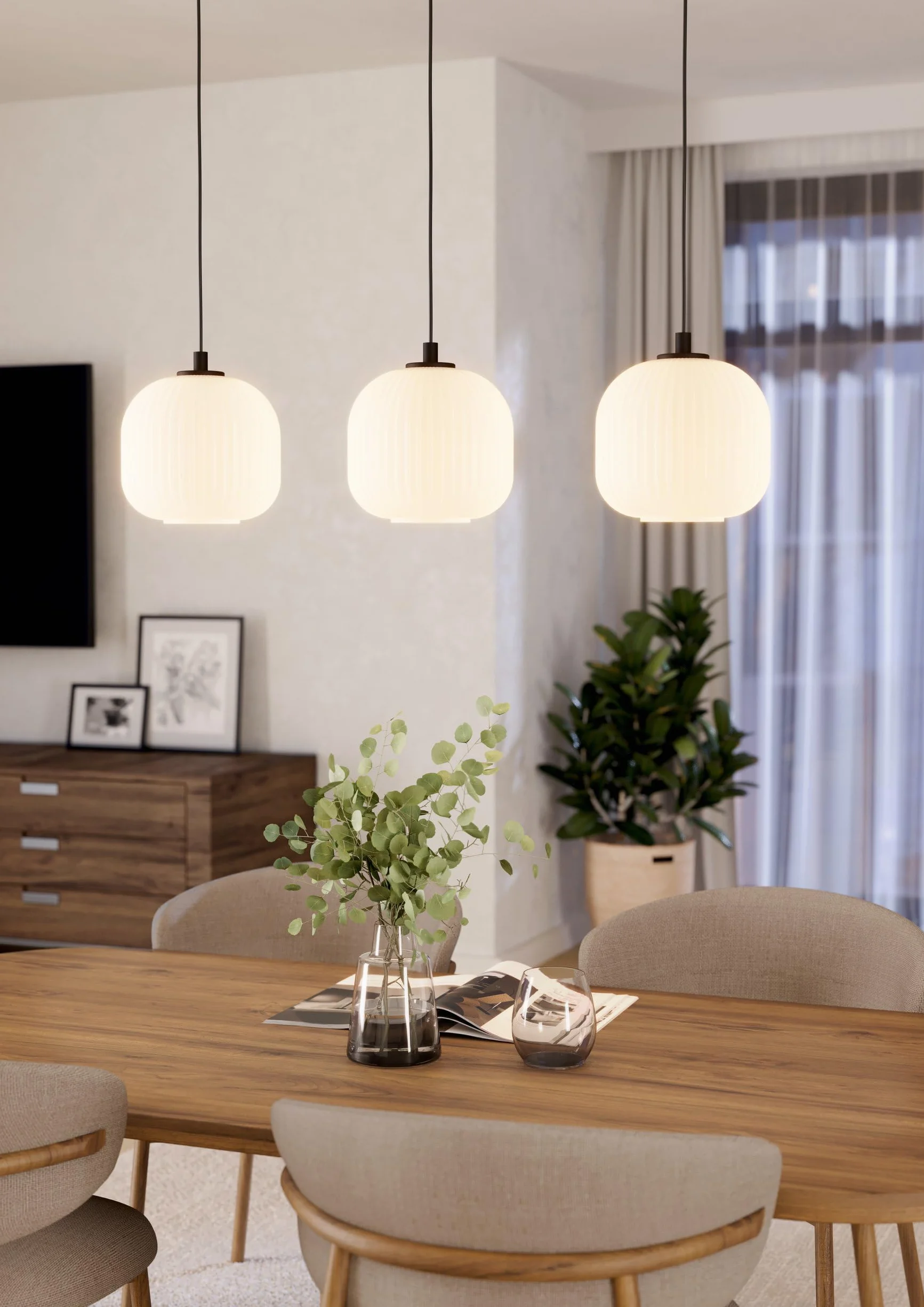 EGLO lampa wisząca Mantunalle, 3-punktowa lampka wisząca stół jadalny | oświetlenie z metalu w kolorze czarnym i szkła w kolorze białym, oprawka E27, 120 cm