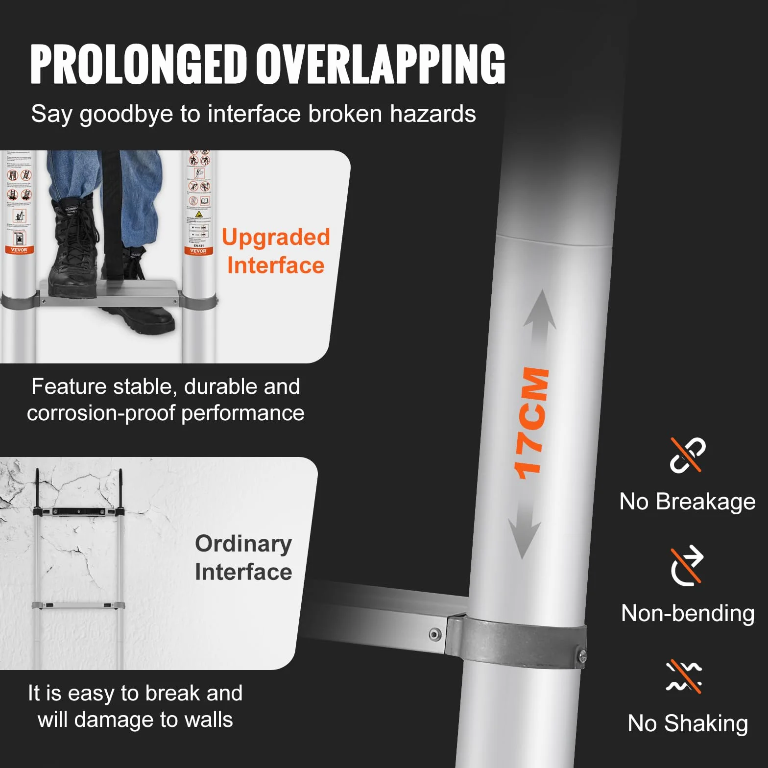 VEVOR Aluminiowa drabina teleskopowa obciążenie 190 kg przenośna drabina przedłużająca zasięg 4,6 m Antypoślizgowa kompaktowa wielofunkcyjna drabina z jednym przyciskiem do naprawy domu