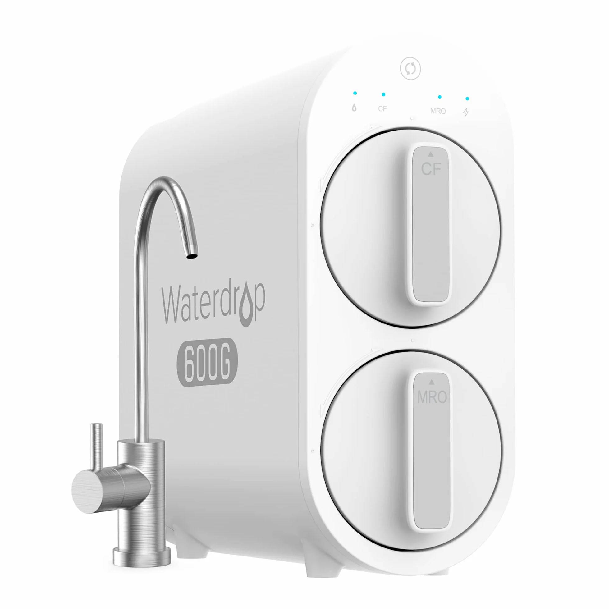 Waterdrop RO System Filtracji Wody z Odwróconą Osmozą, 2271 Litrów, Czysty do Odpływu 2:1, Bezzbiornikowy, Inteligentny Panel, Kompozytowy Wielostopniowy, Atest FCC, USA Tech, Kran na Bazie Szczotkowanego Niklu, WD-G2P600-W