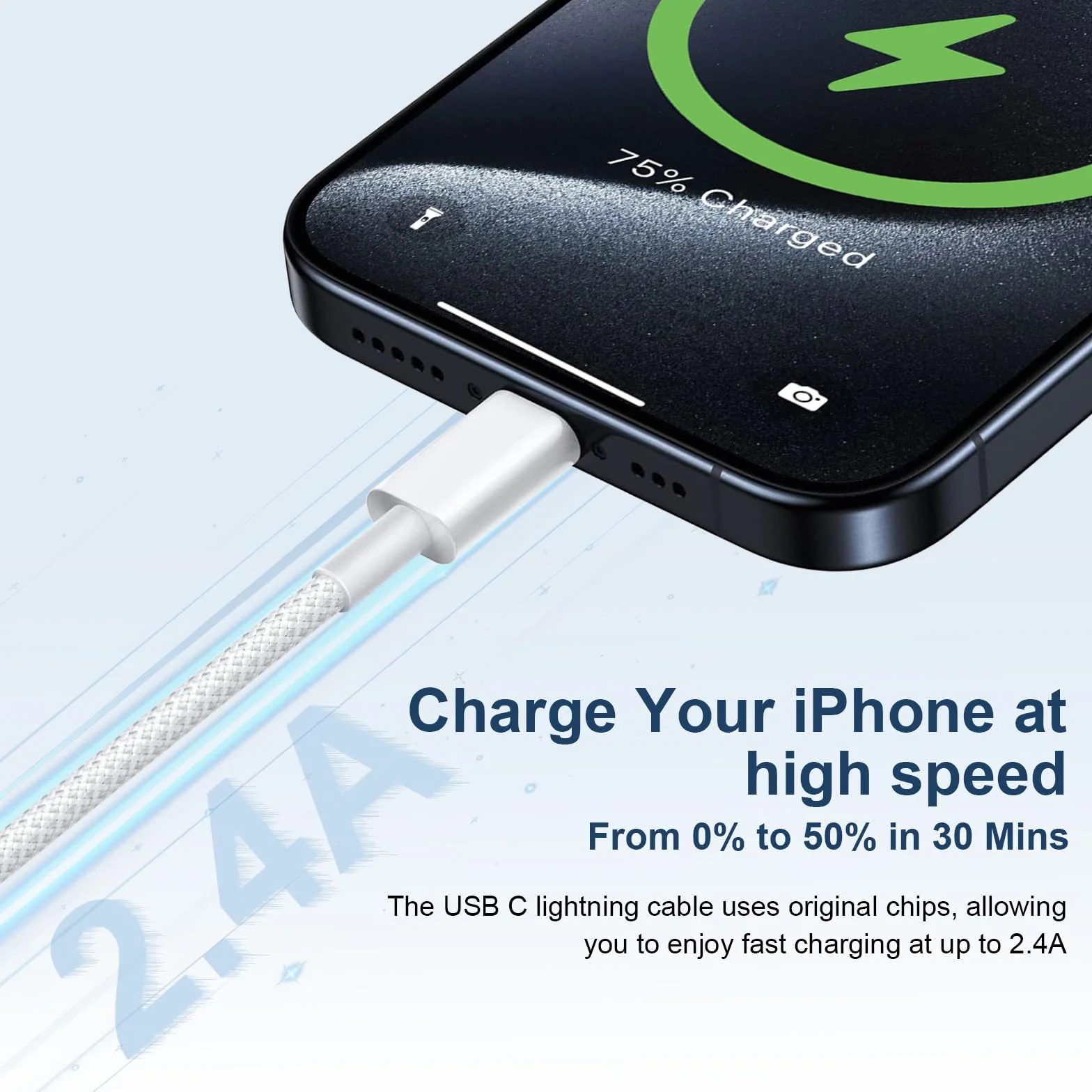 Kabel Lightning do iPhone MFi Szybkie ładowanie Nylonowy 1 m