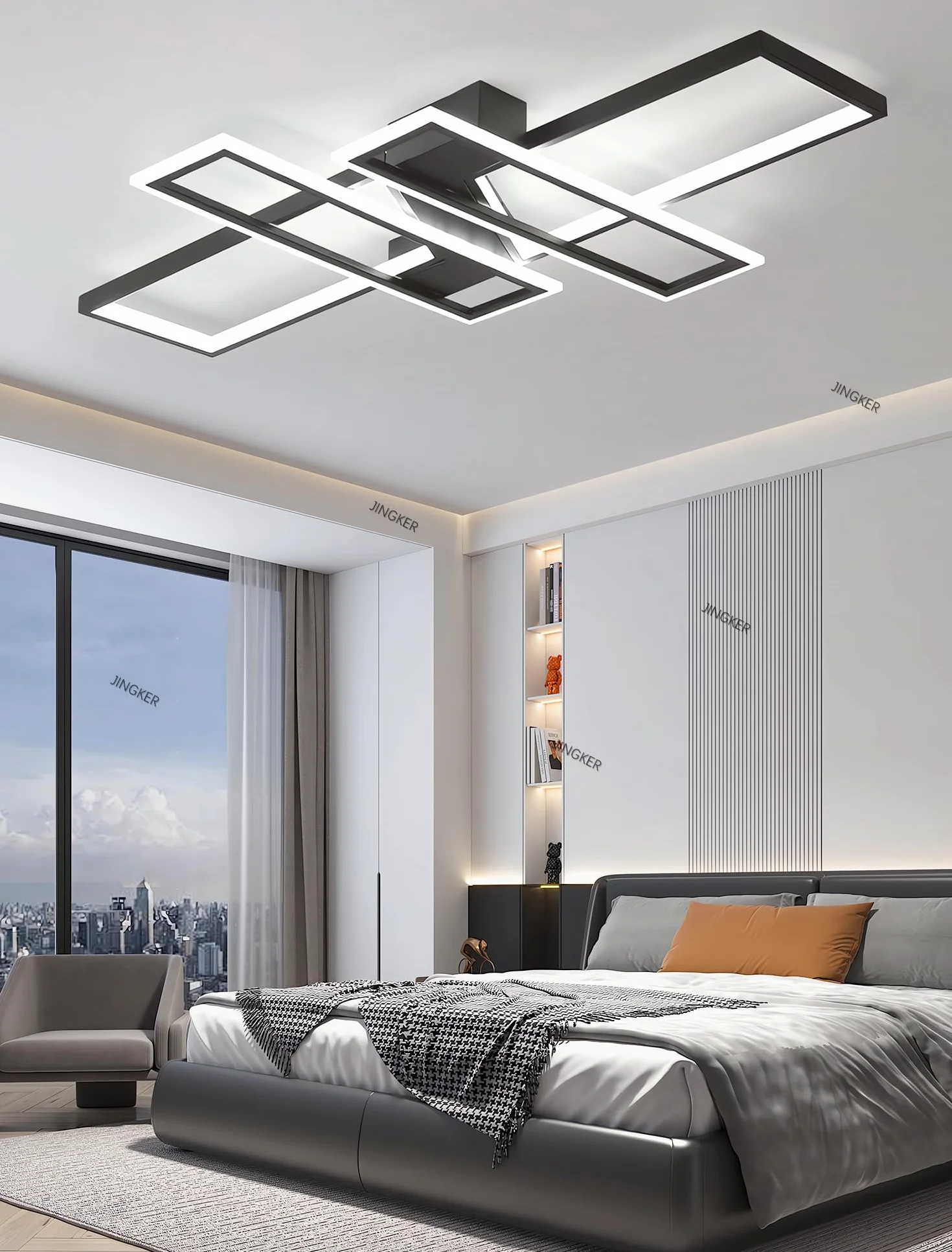 Nowoczesna minimalistyczna lampa sufitowa LED czarna 94W półwpuszczana lampa sufitowa z funkcją ściemniania 10%–100% W zestawie pilot aluminiowa lampa sufitowa odpowiednia do salonów (Czarny, Mały)