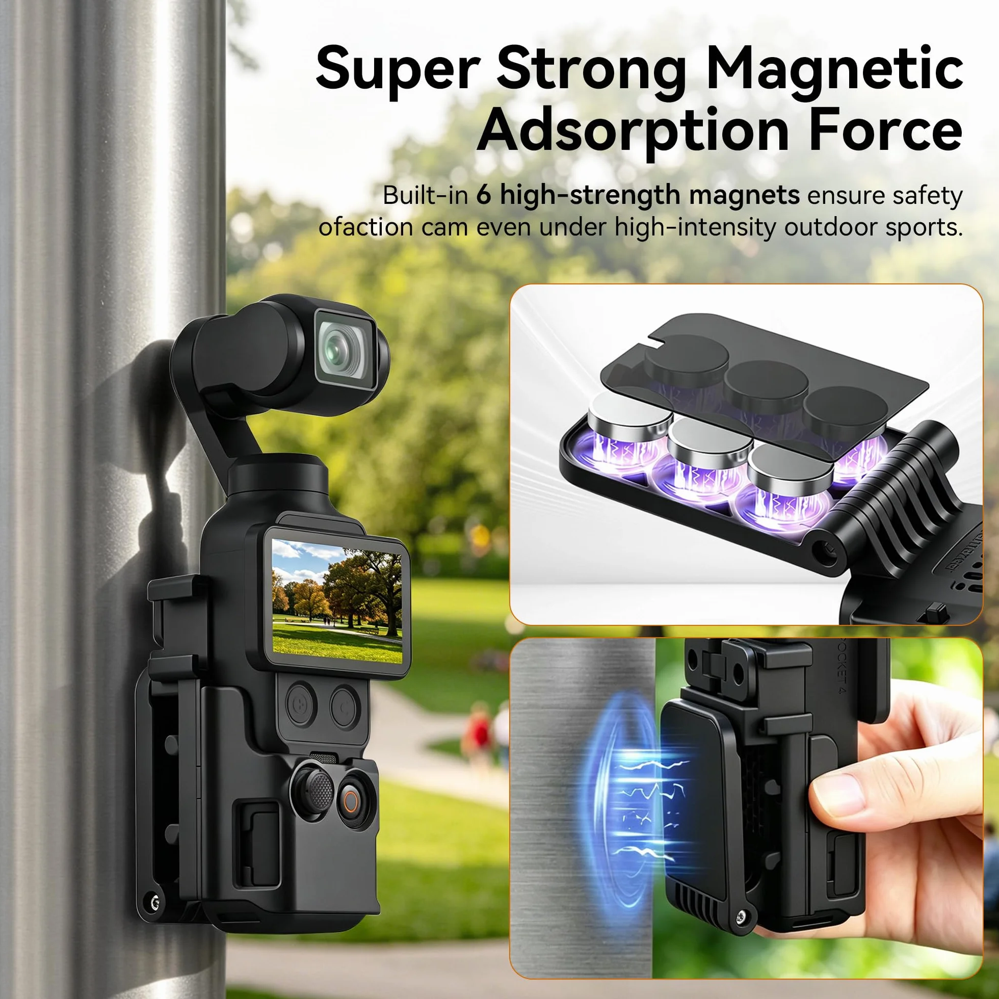 AMAZEAR Magnetyczny Uchwyt Montażowy dla DJI Osmo Pocket 4/3, Adapter Rozszerzający, Uchwyt z Przyssawką, 180° Regulowany, Czarny