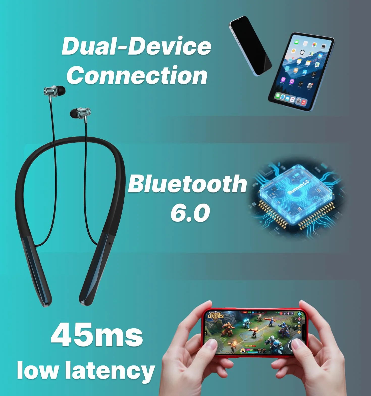 Hmusic H08 Słuchawki Bluetooth 6.0 Bezprzewodowe Mikrofon IPX5 35H