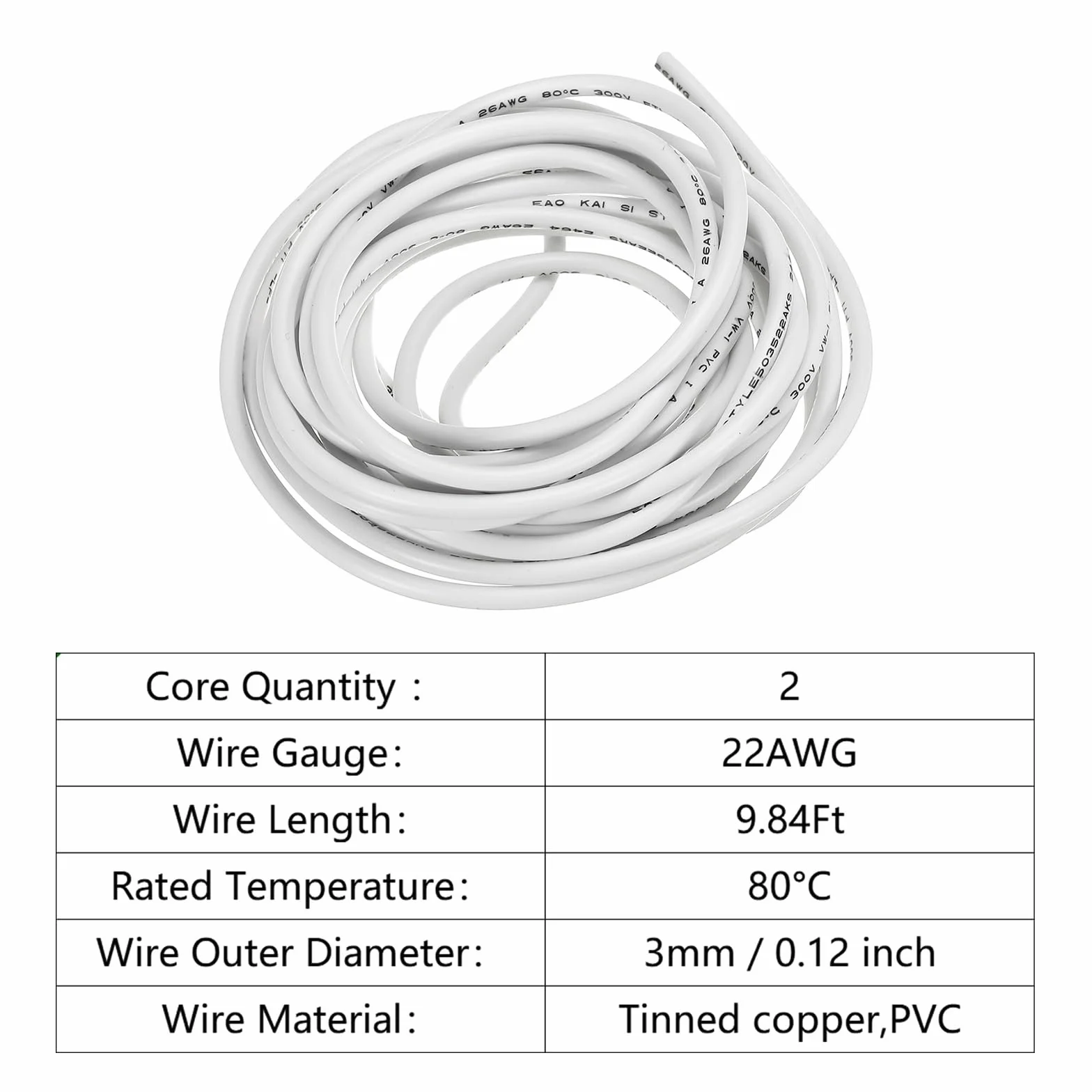 QUARKZMAN 26Awg Drut Elektryczny 2 Przewody Ul2464 Oświetlenie Led Zasilanie Kabel cynowy Miedź 9.8Ft Niskie napięcie Pvc Case Miękki Przedłużacz Biały Przewód do taśm Led Oświetlenie Lampy