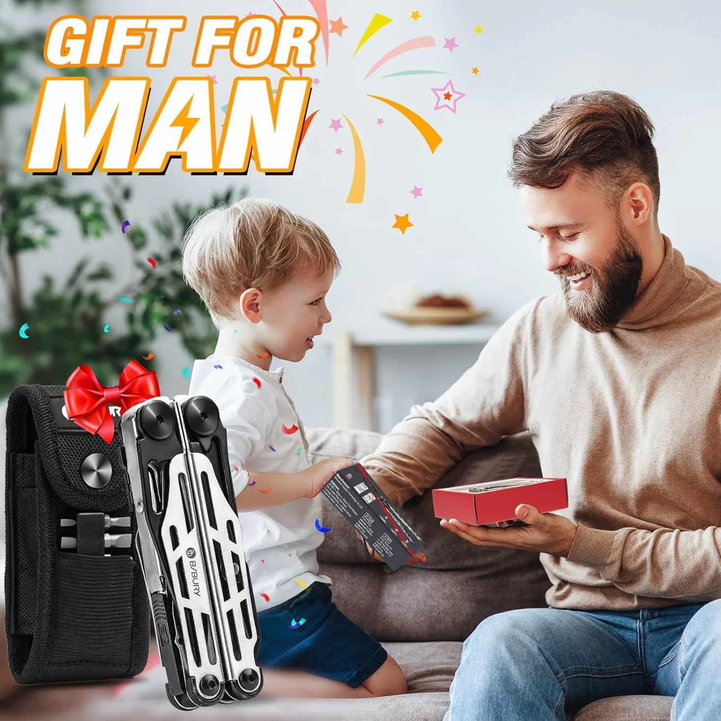 Geschenk für Männer, BIBURY Multitools, Outdoor Multi Tool Faltbare Zange mit Verbesserter Schere & Schraubendreher, Edelstahl Multitools mit Nylontasche, Weihnachtsgeschenke für Papa