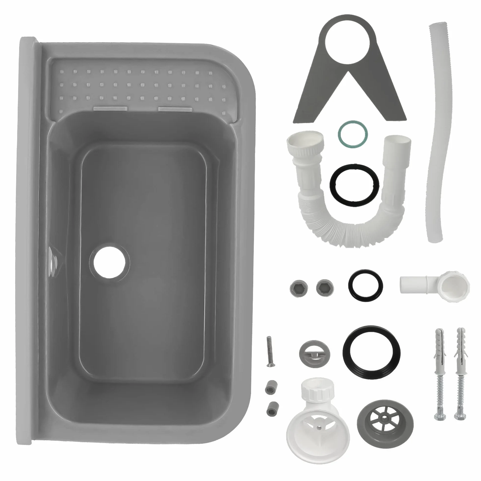 Komora Gospodarcza z Półką Zlew Roboczy Zlewozmywak Umywalka Pralnicza Robocza Garażowa 60 cm x 34 cm x 21 cm Garażu Pralni Ogrodu Szara Polipropylen