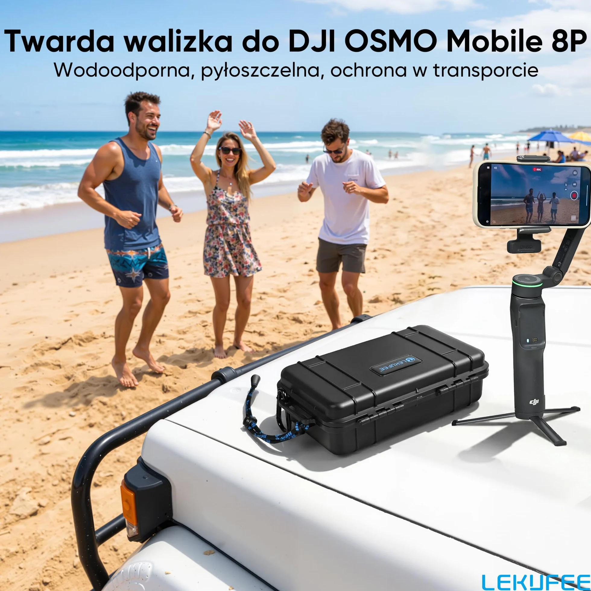 Lekufee podróżne wodoodporne twarde etui do stabilizatora DJI Osmo Mobile 8P i innych akcesoriów (tylko etui i torba)