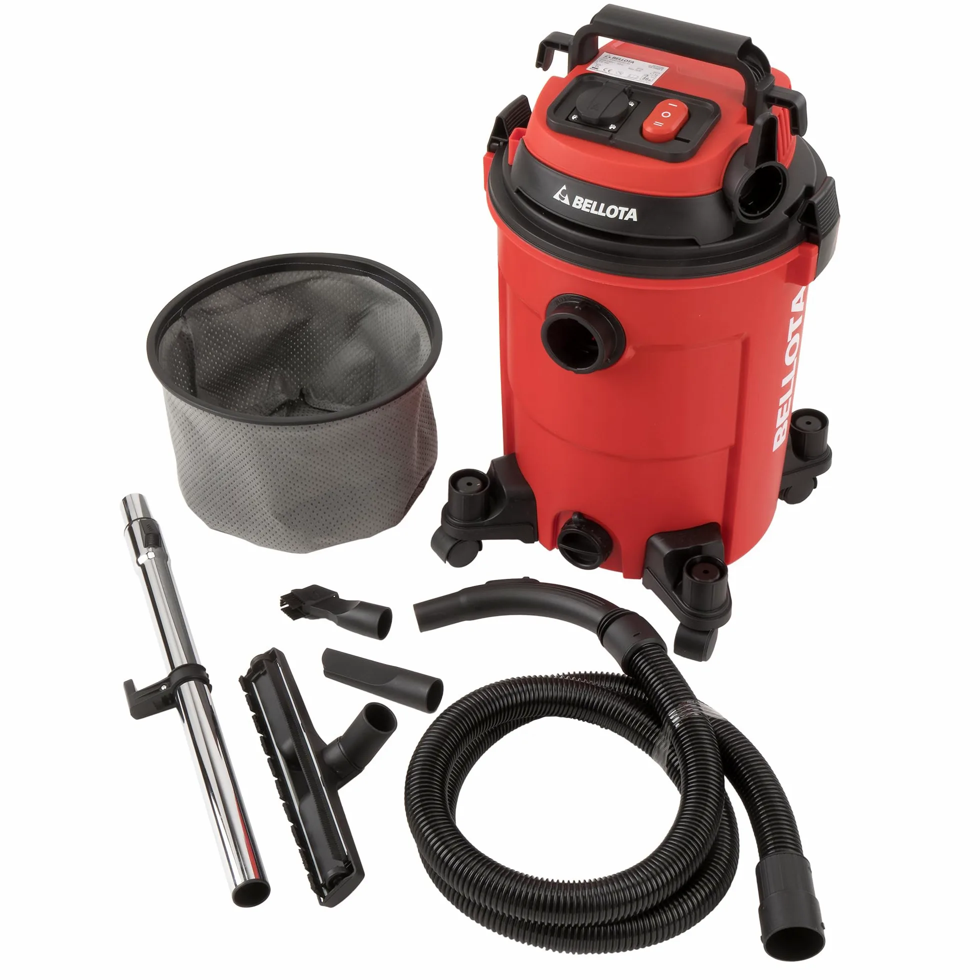 Bellota ASL2500SE przewodowy odkurzacz do cieczy i ciał stałych, zsynchronizowany odkurzacz 25 l, 2 kW, wąż (Ø 32 mm, Ø) 2 m, metalowa rura wysuwana (440 mm), wtyczka synchronizowana, z kołami