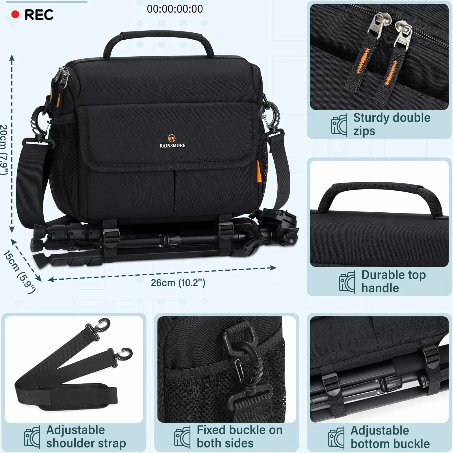 RAINSMORE Wodoodporna Torba na Aparat DSLR/SLR Czarna